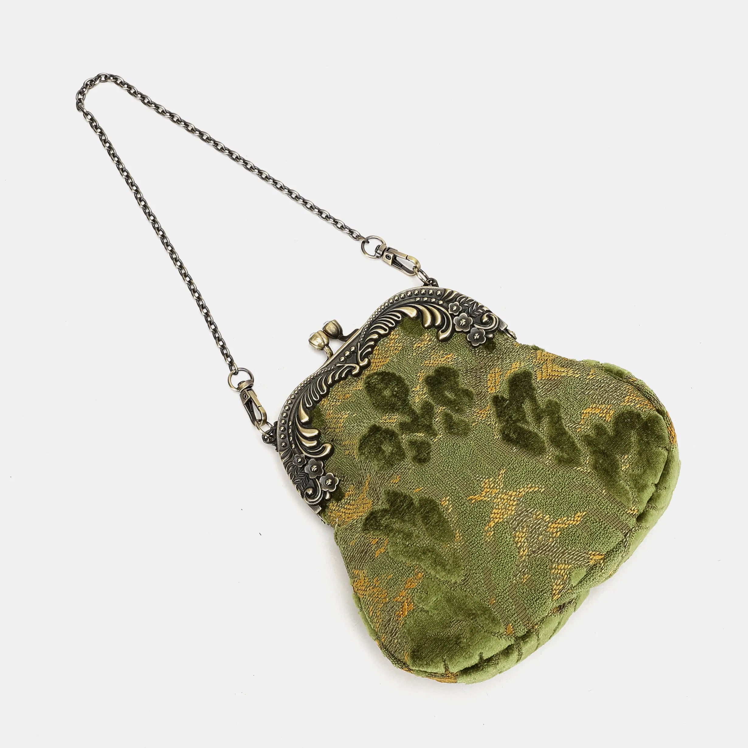 Burnout Velvet Fern Green Chatelaine Purse Medium Carpetbag of America lying