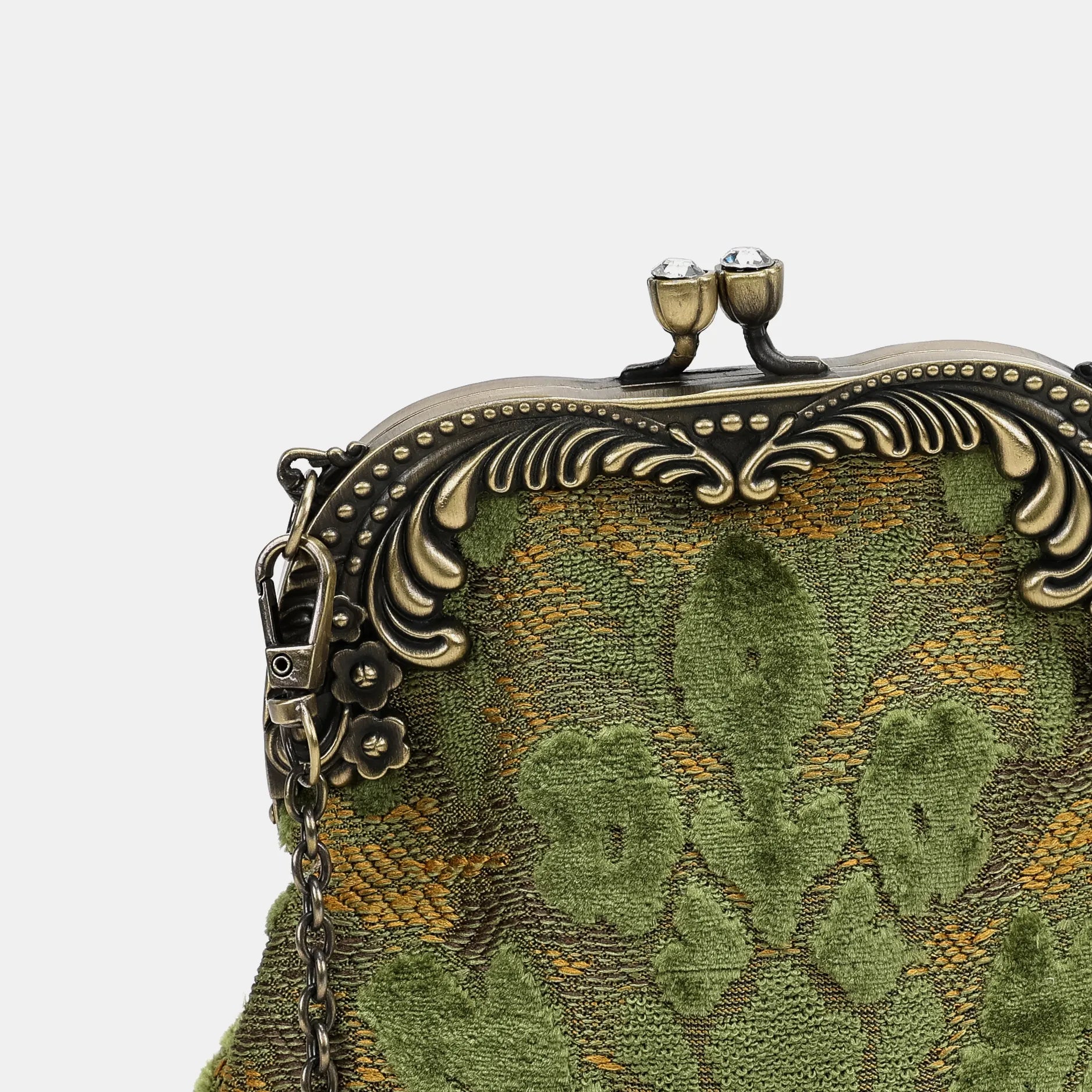 Burnout Velvet Fern Green Chatelaine Purse Medium Carpetbag of America detail