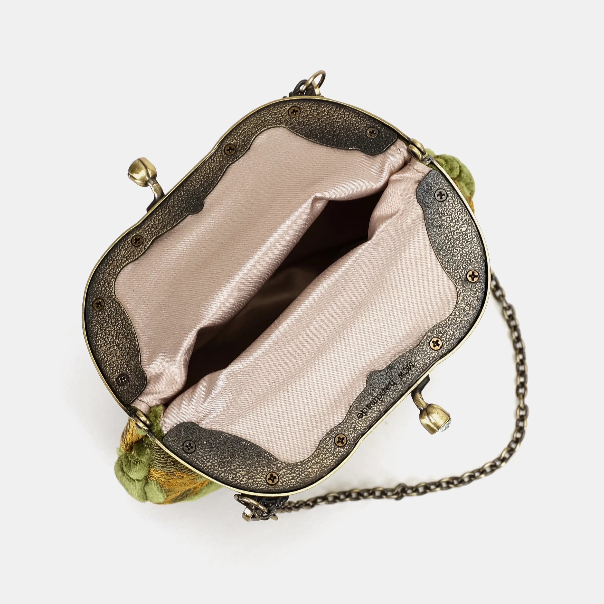 Burnout Velvet Fern Green Chatelaine Purse Medium Carpetbag of America opening