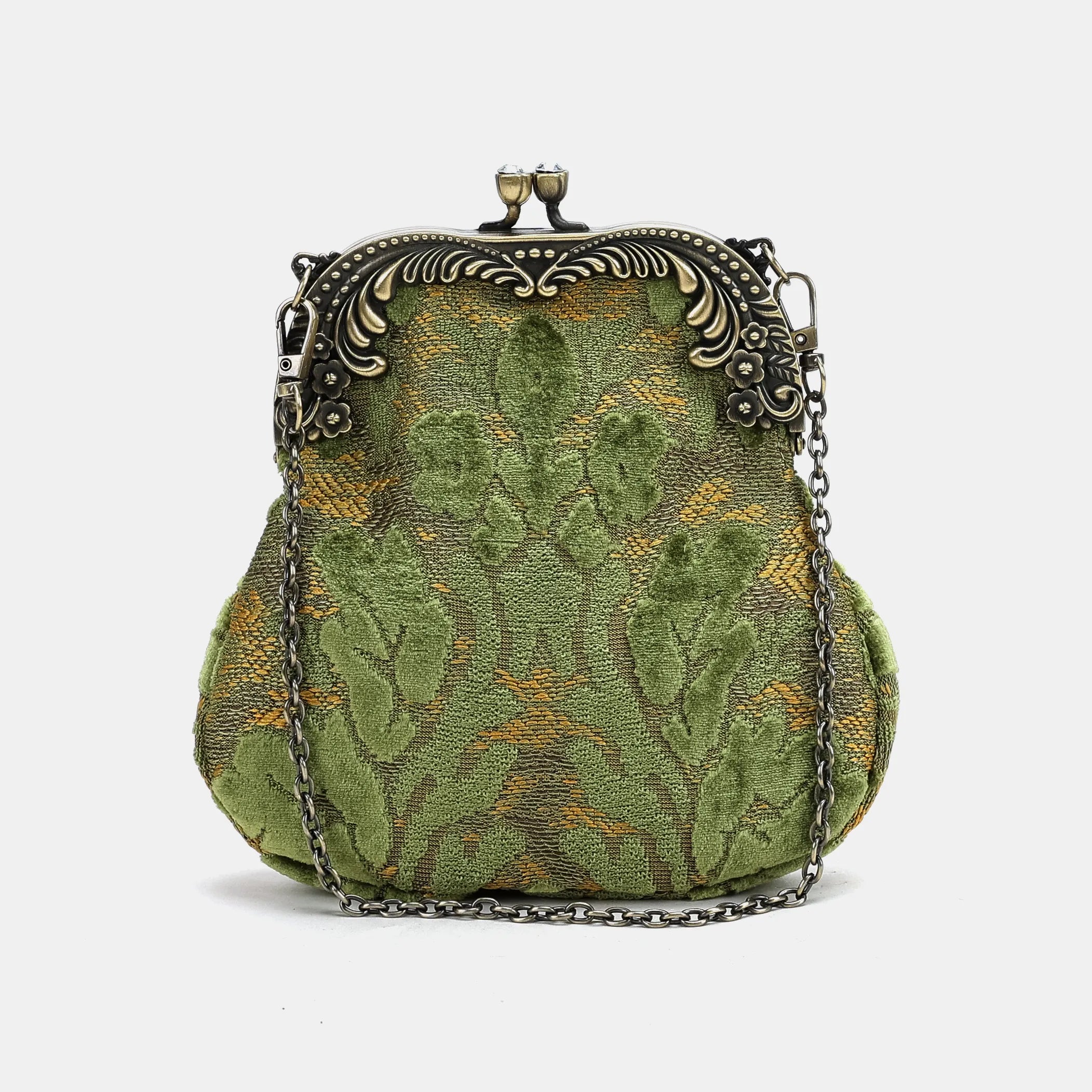 Burnout Velvet Fern Green Chatelaine Purse Medium Carpetbag of America main