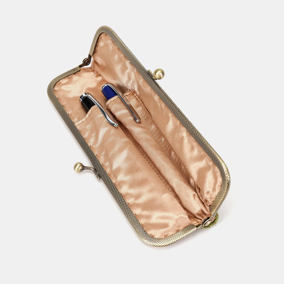 Burnout velvet Fern Green Duo Pen Case Carpetbag of America inside