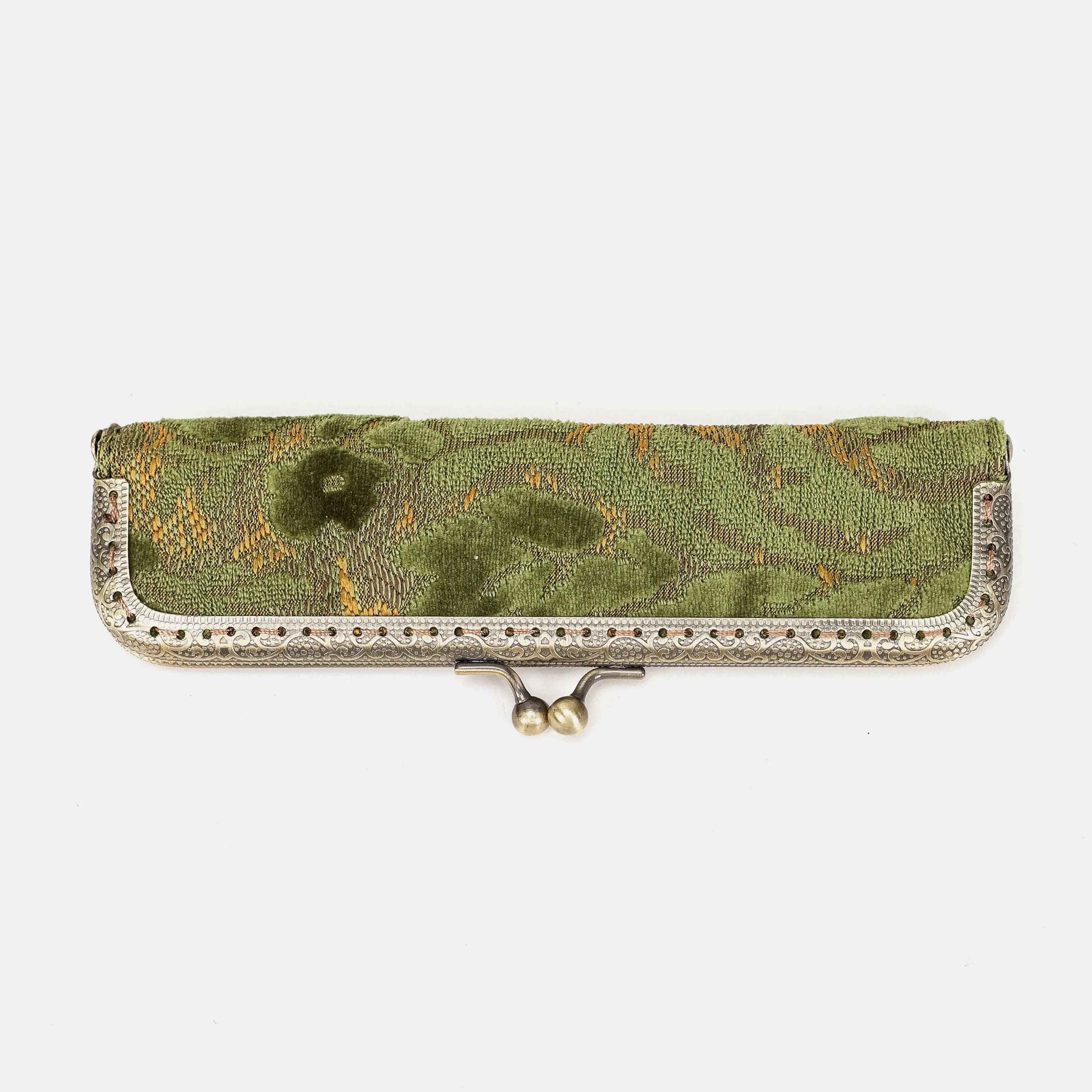 Burnout velvet Fern Green Duo Pen Case Carpetbag of America front