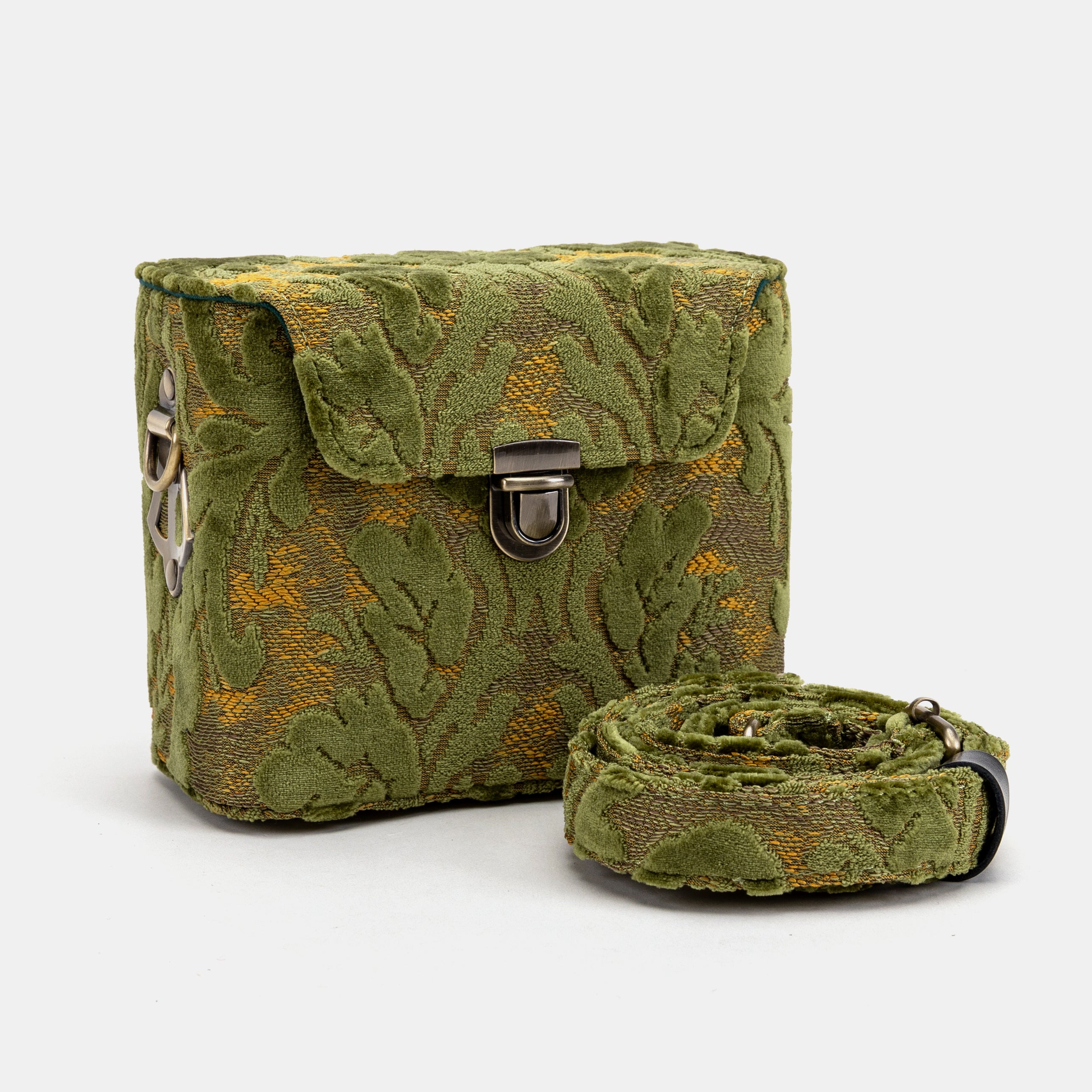 Burnout Velvet Fern Green Emma Small Train Case Crossbody with handle