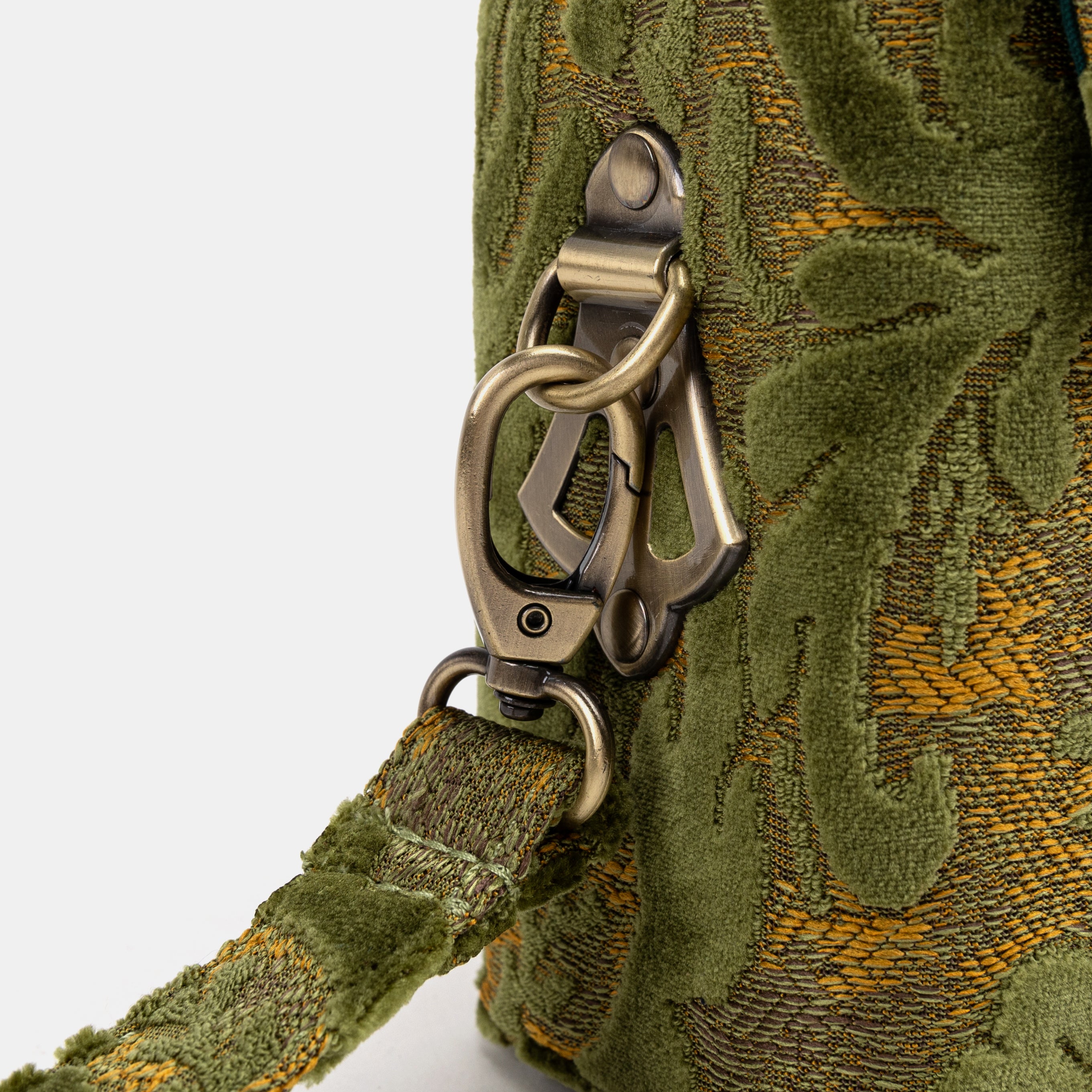 Burnout Velvet Fern Green Emma Small Train Case Crossbody buckle