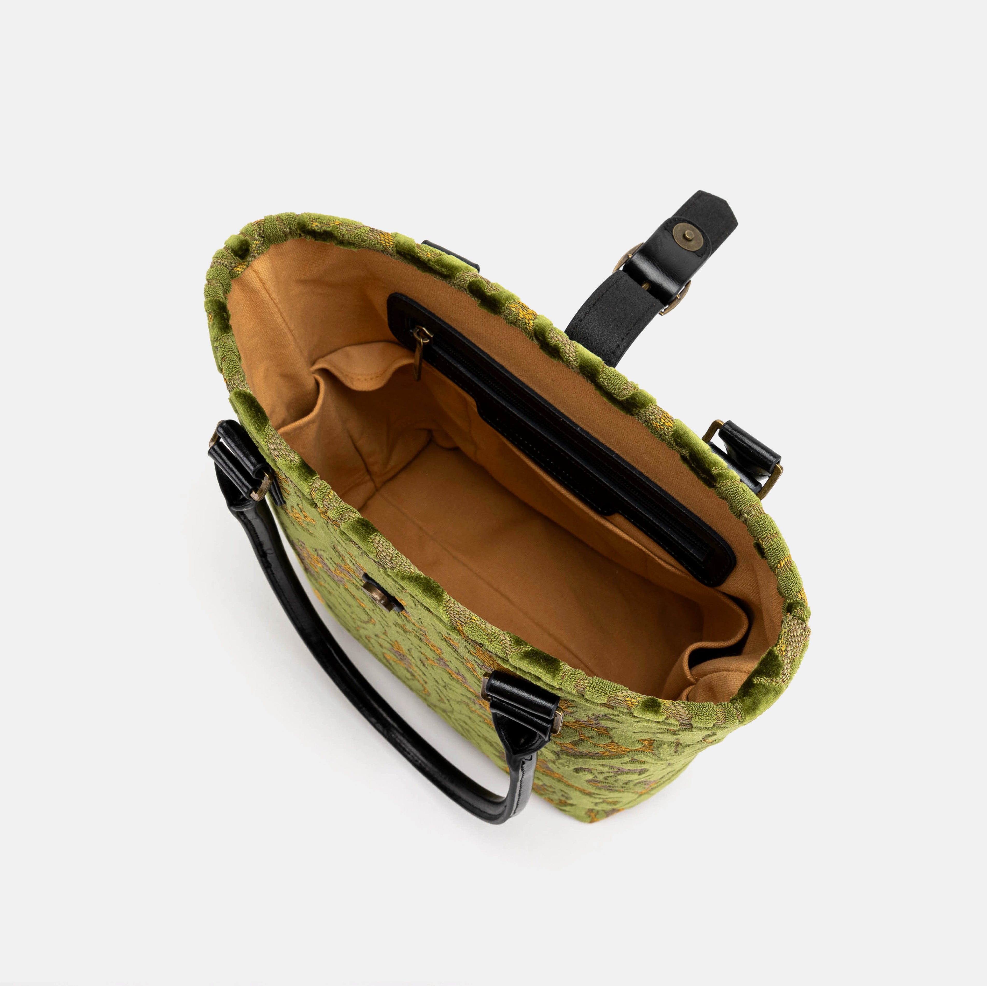 Burnout Velvet Fern Green Everyday Tote Bag Carpetbag of America inside
