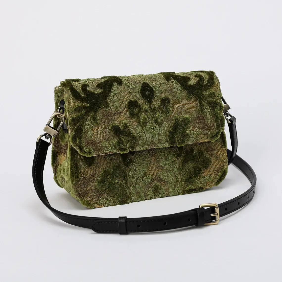 Burnout Velvet Fern Green Flap Crossbody Bag carpet bag of America front
