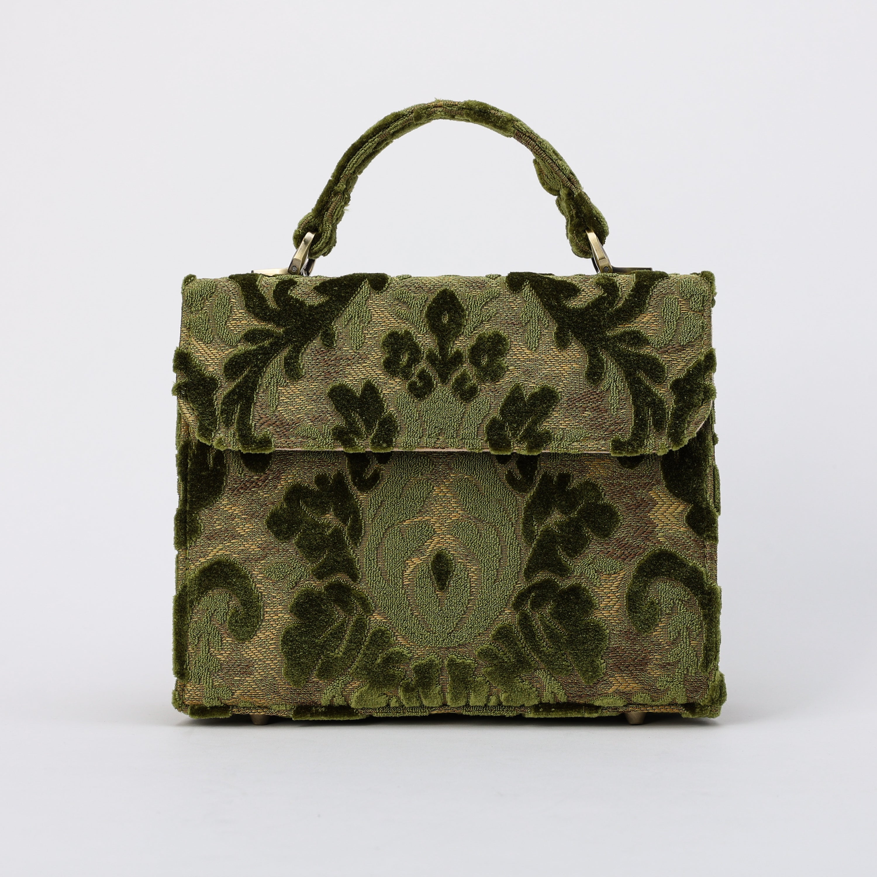Burnout Velvet Fern Green Flap Satchel Carpetbag of America main