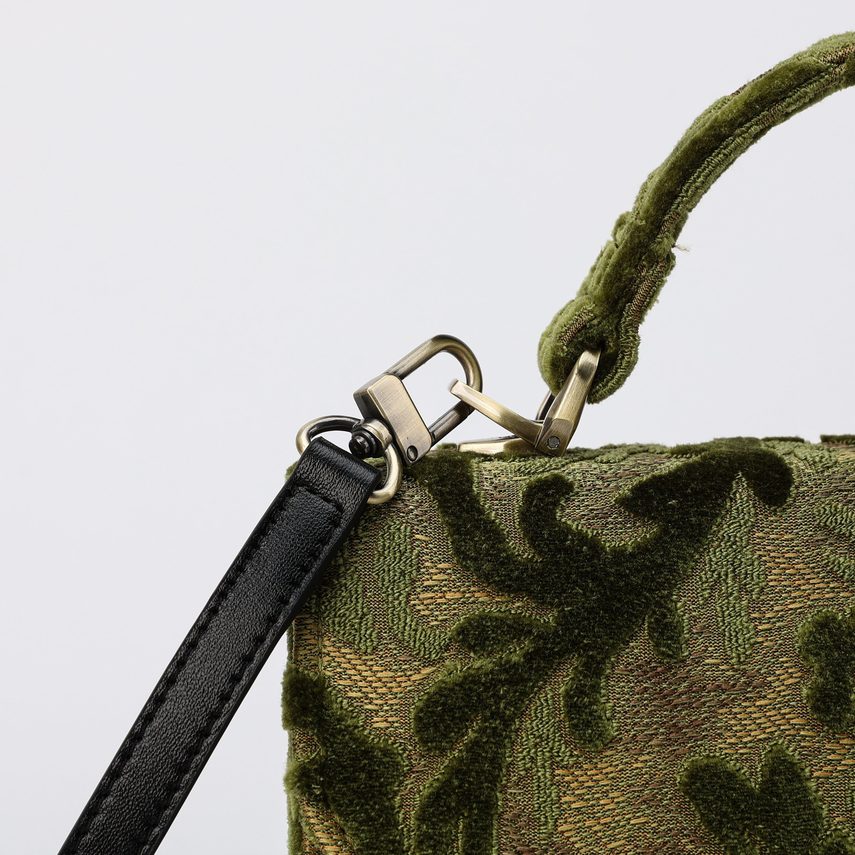 Burnout Velvet Fern Green Flap Satchel Carpetbag of America clasp