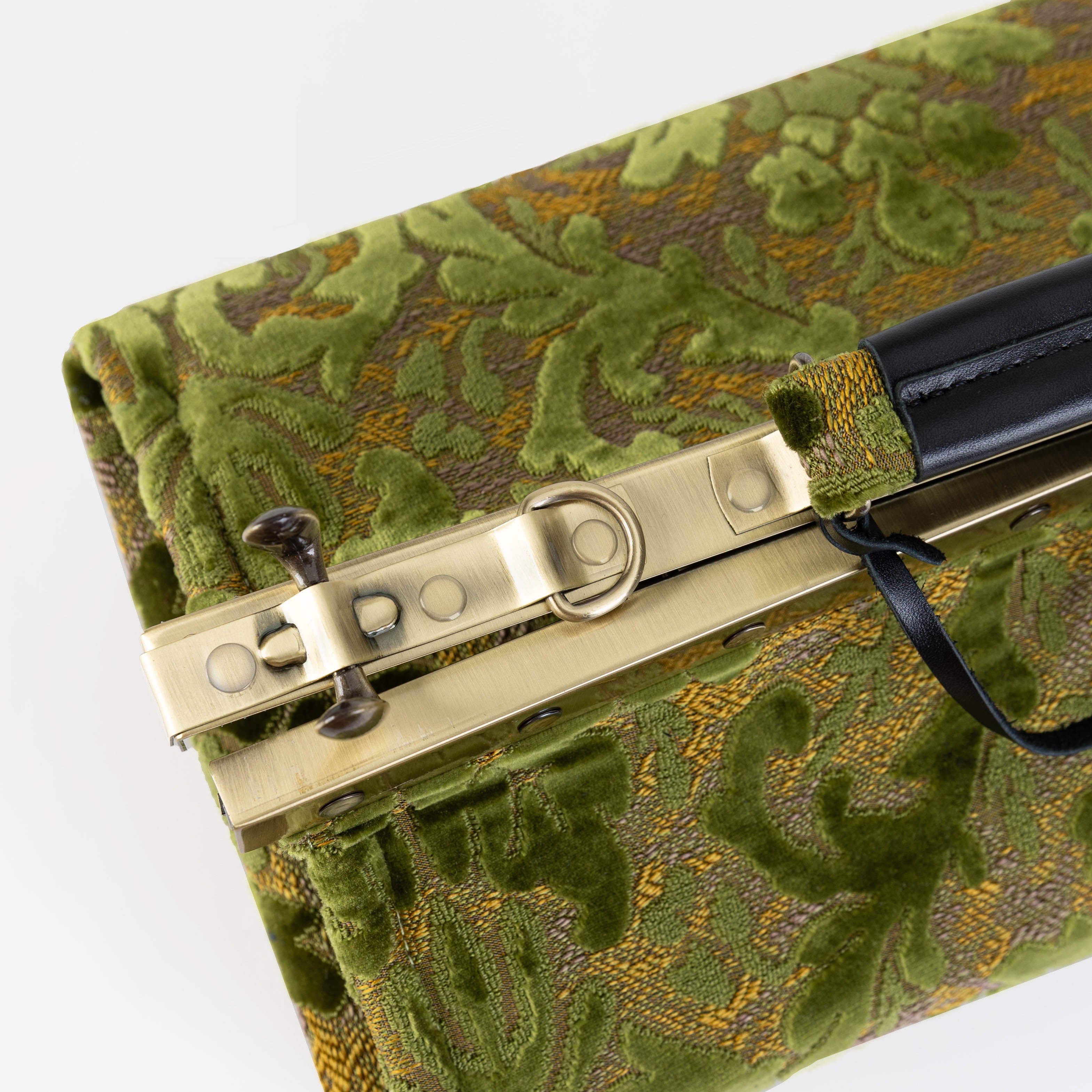 Burnout Velvet Fern Green Genevieve Carpet Gladstone Bag of America frame