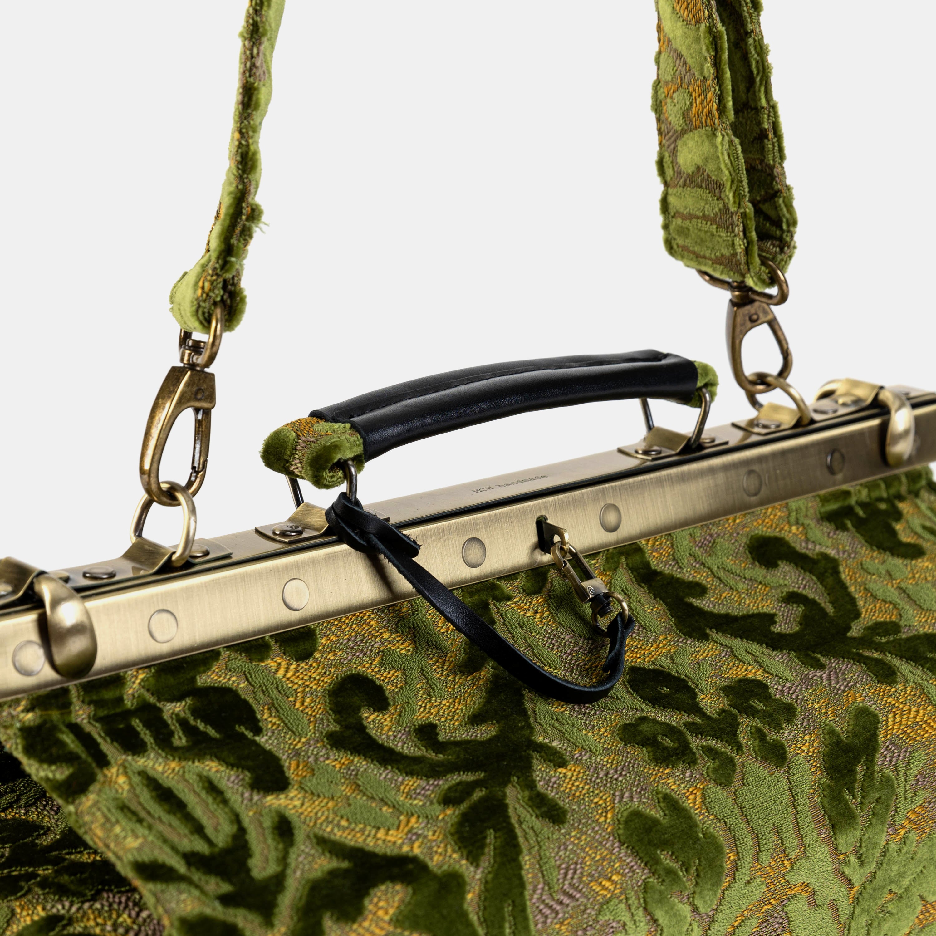 Burnout Velvet Fern Green Genevieve Carpet Gladstone Bag of America handle