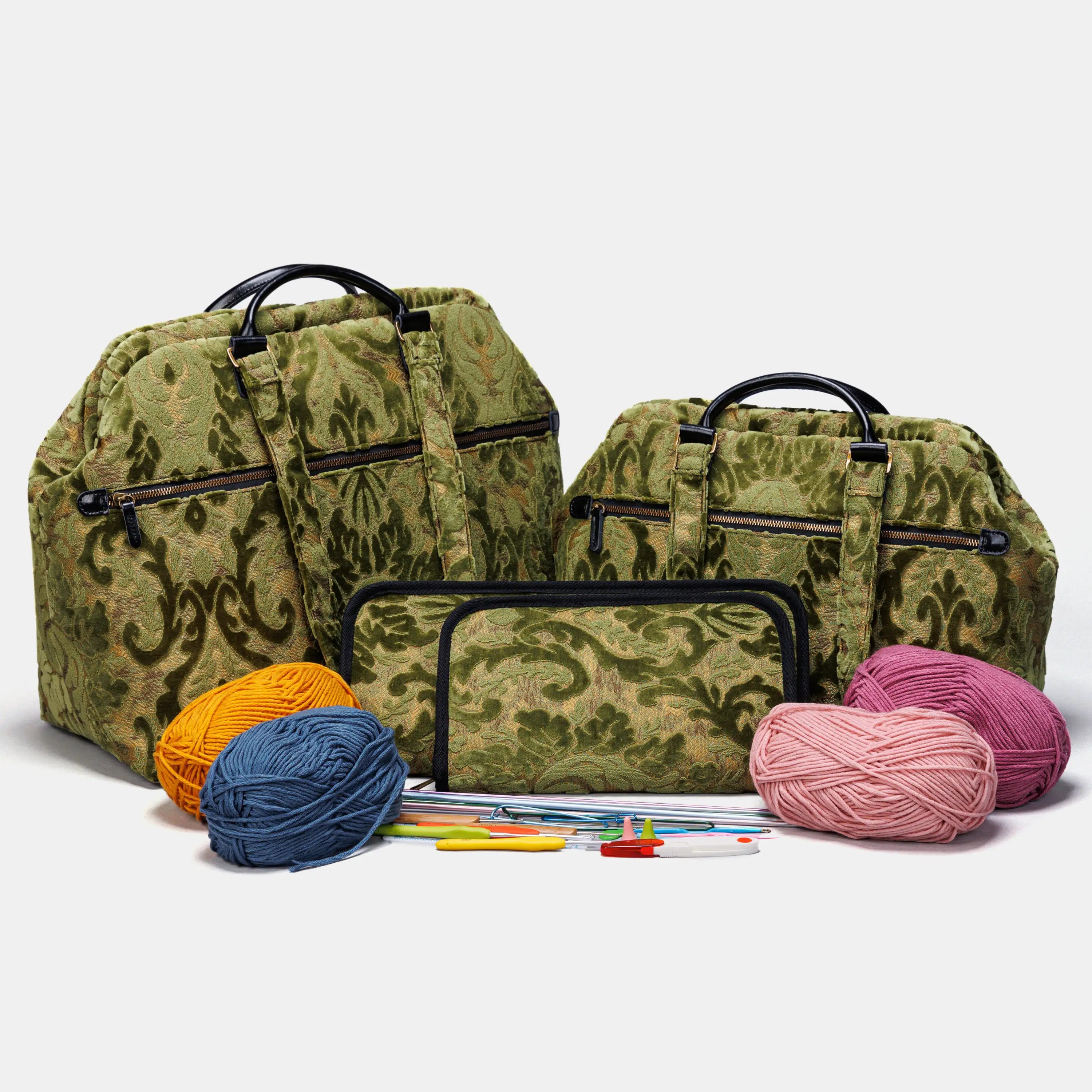 Burnout Velvet Fern Green Knitting Project Bag  of America-set