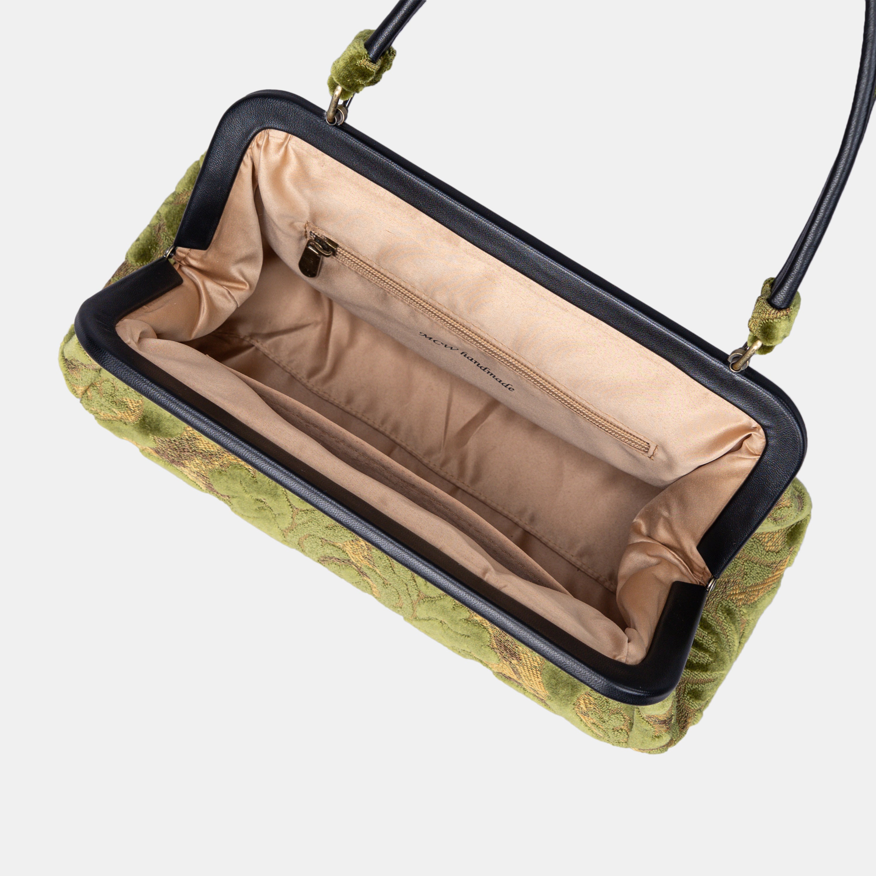 Burnout Velvet Fern Green Shoulder Bag inside