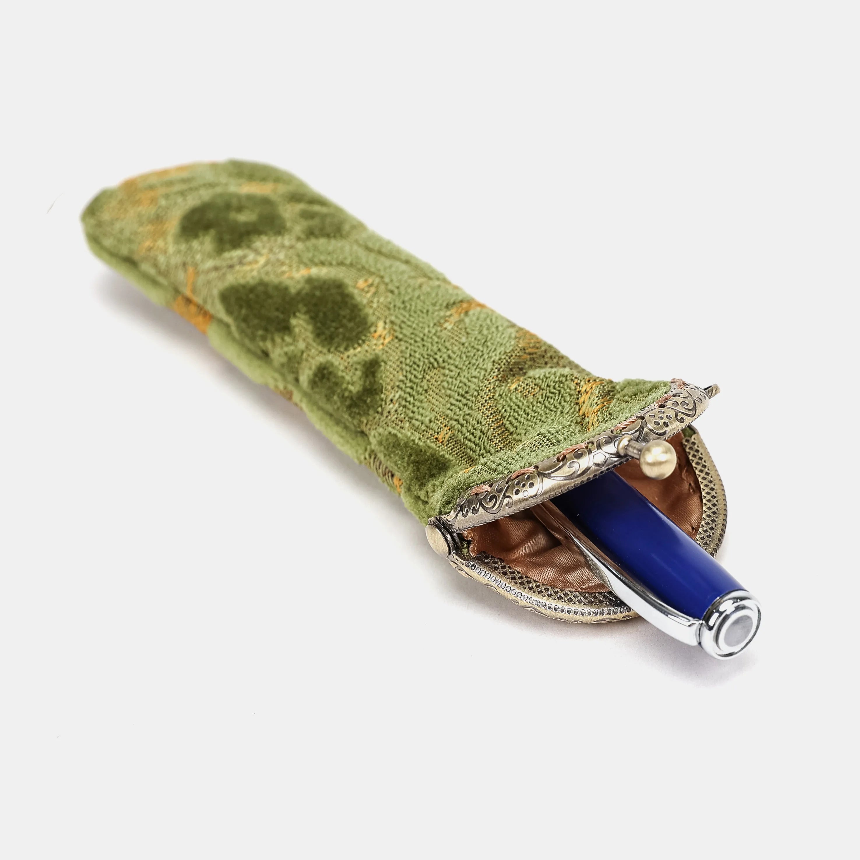 Burnout Velvet Fern Green Solo Pen Case Carpetbag of America in use