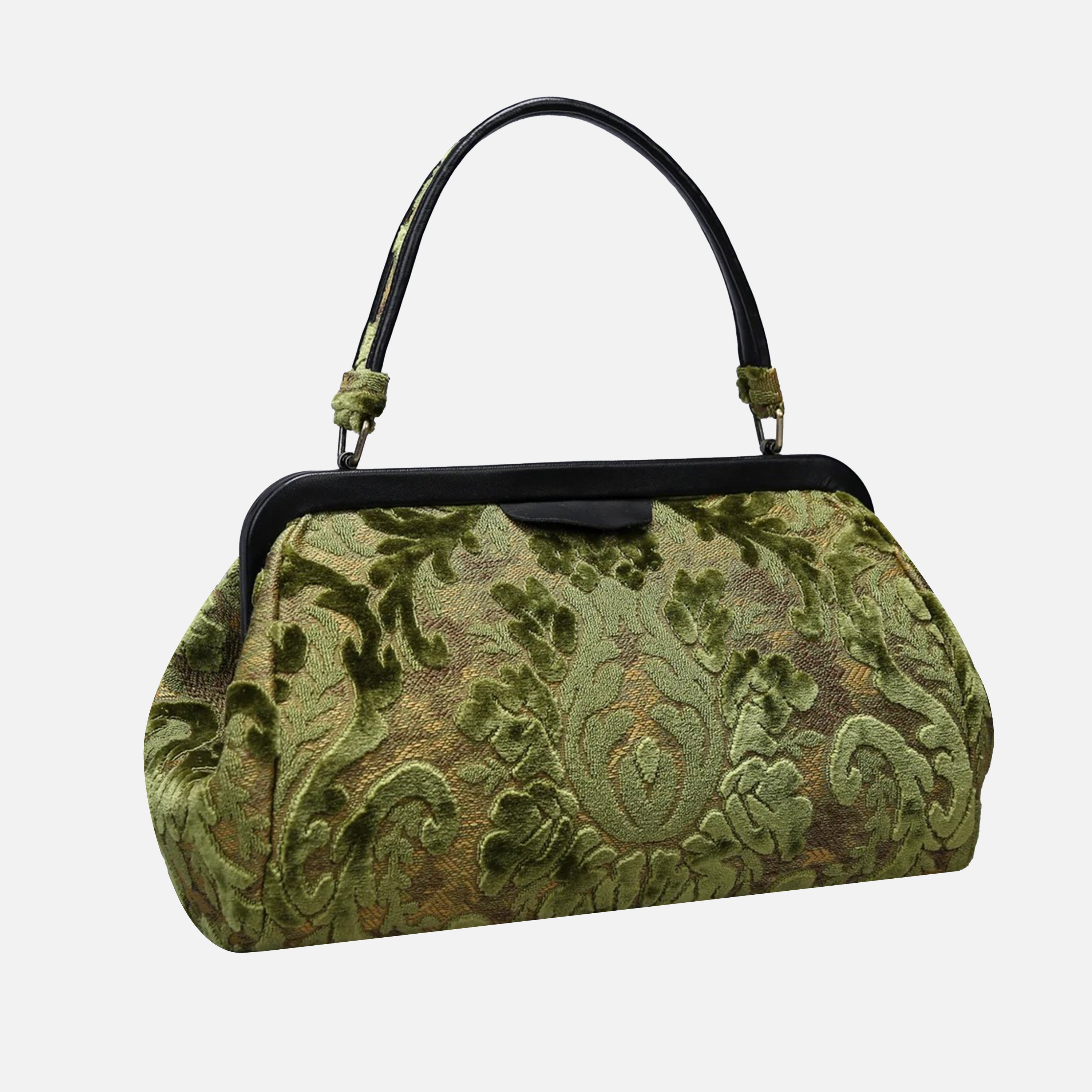 Burnout Velvet Fern Green Top Handle Purse carpet bag of America front