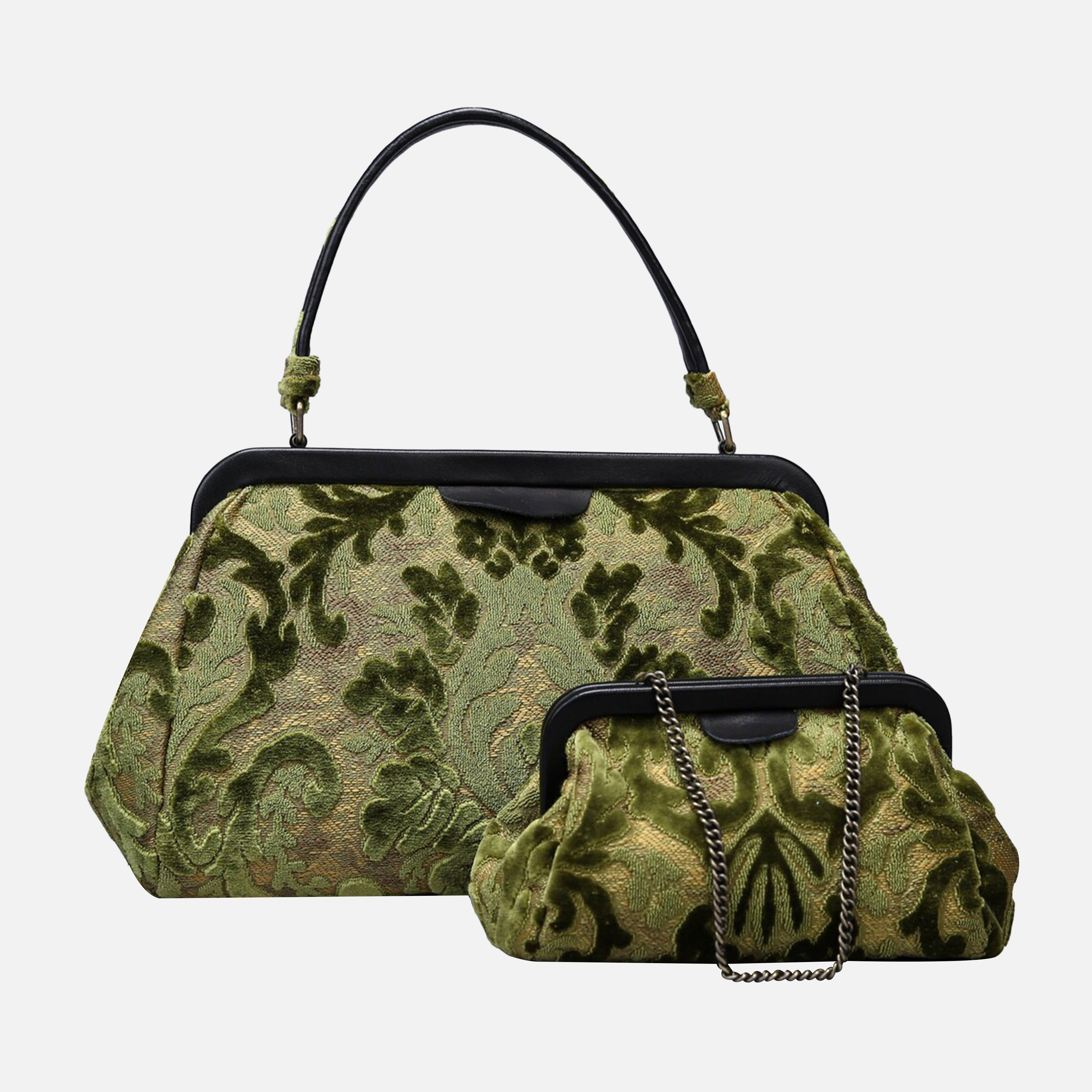 Burnout Velvet Fern Green Top Handle Purse carpet bag of America different size