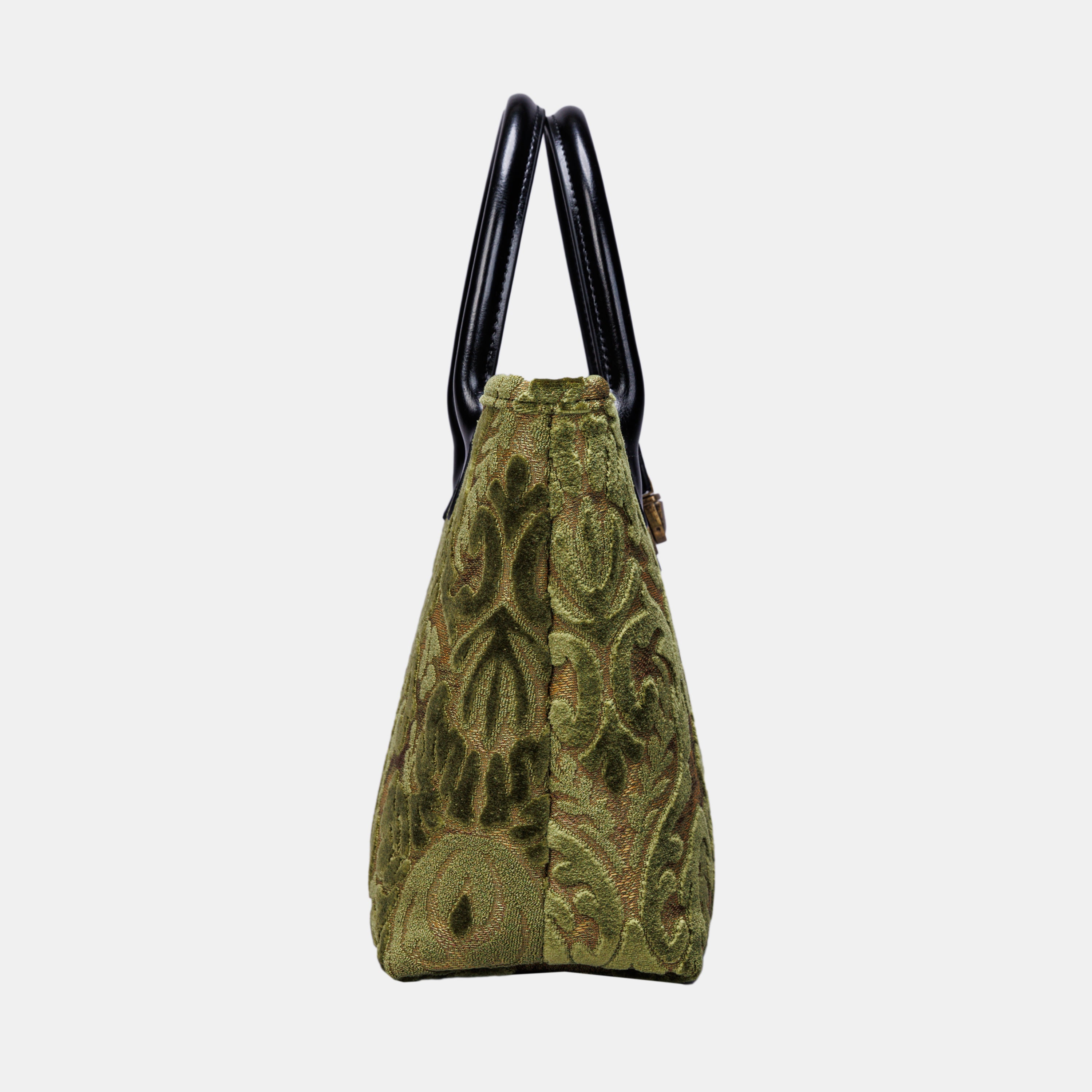 Burnout Velvet Fern Green Tuck Lock Carpet Satchel carpet bag MCW Handmade of America side