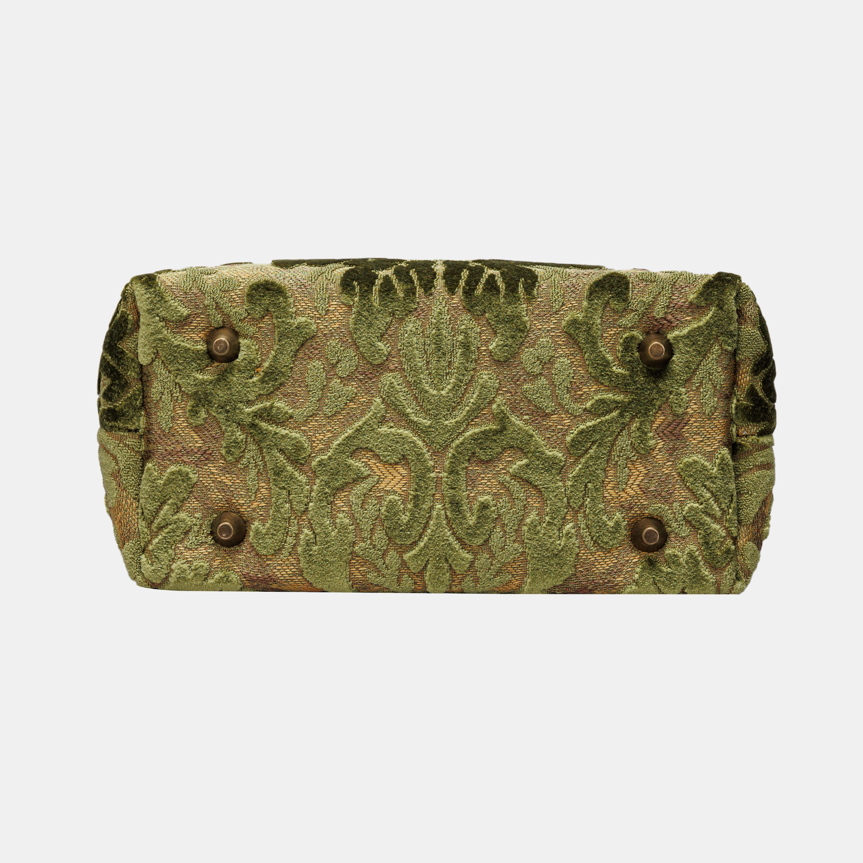 Burnout Velvet Fern Green Tuck Lock Carpet Satchel carpet bag MCW Handmade of America bottom