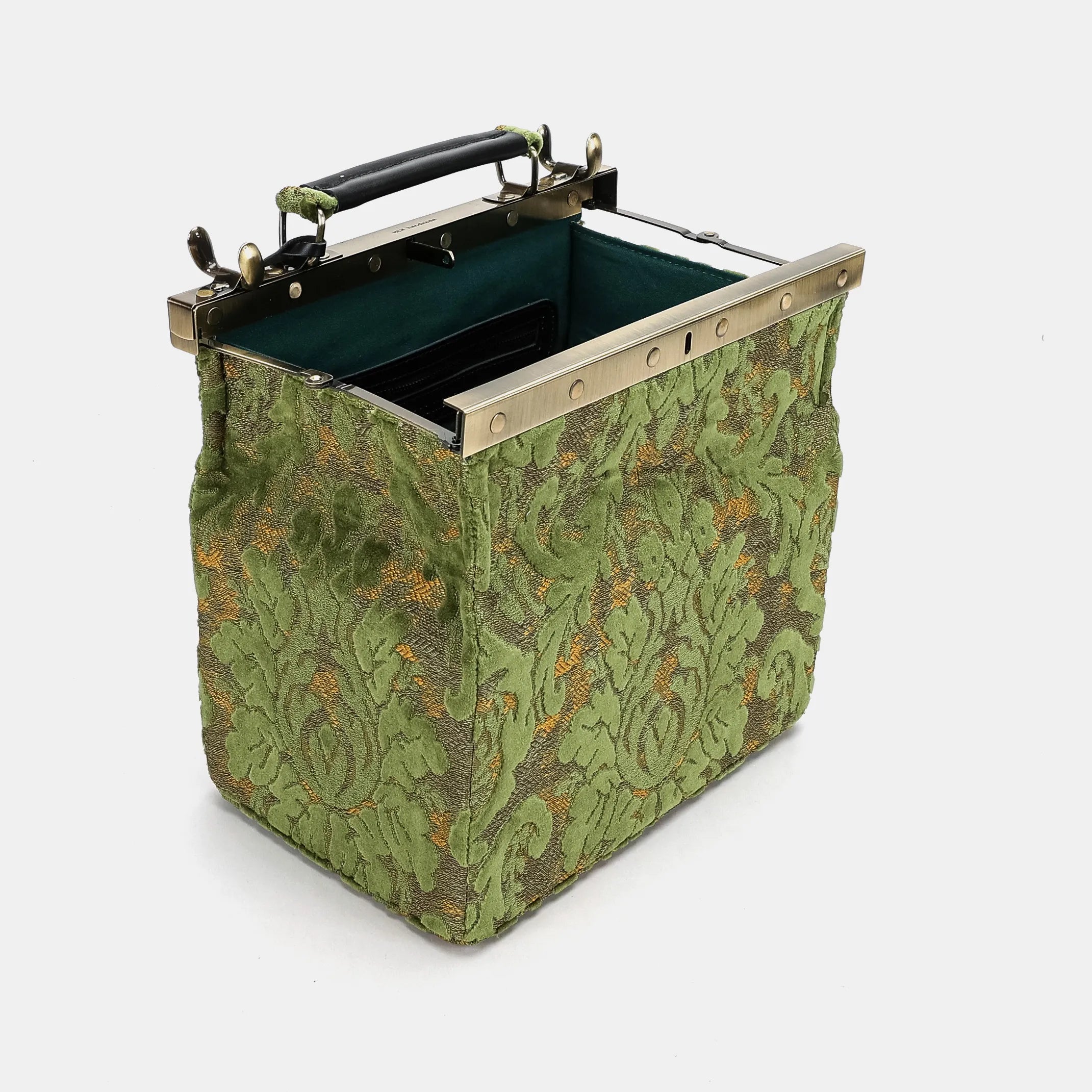 Burnout Velvet Fern Green Vivienne Carpet Purse Gladstone Bag America open and stand