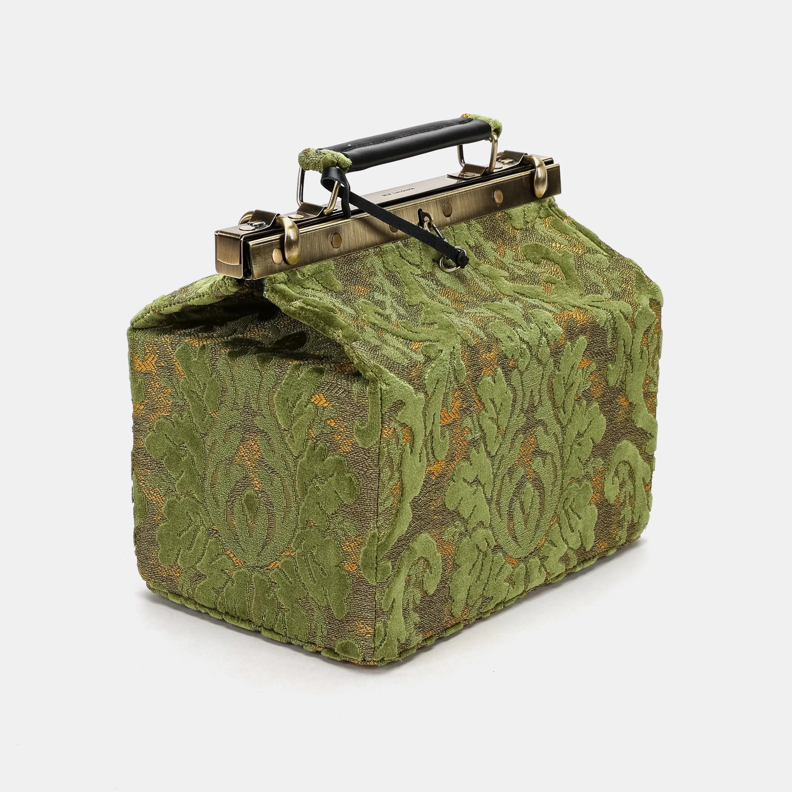 Burnout Velvet Fern Green Vivienne Carpet Purse Gladstone Bag America side