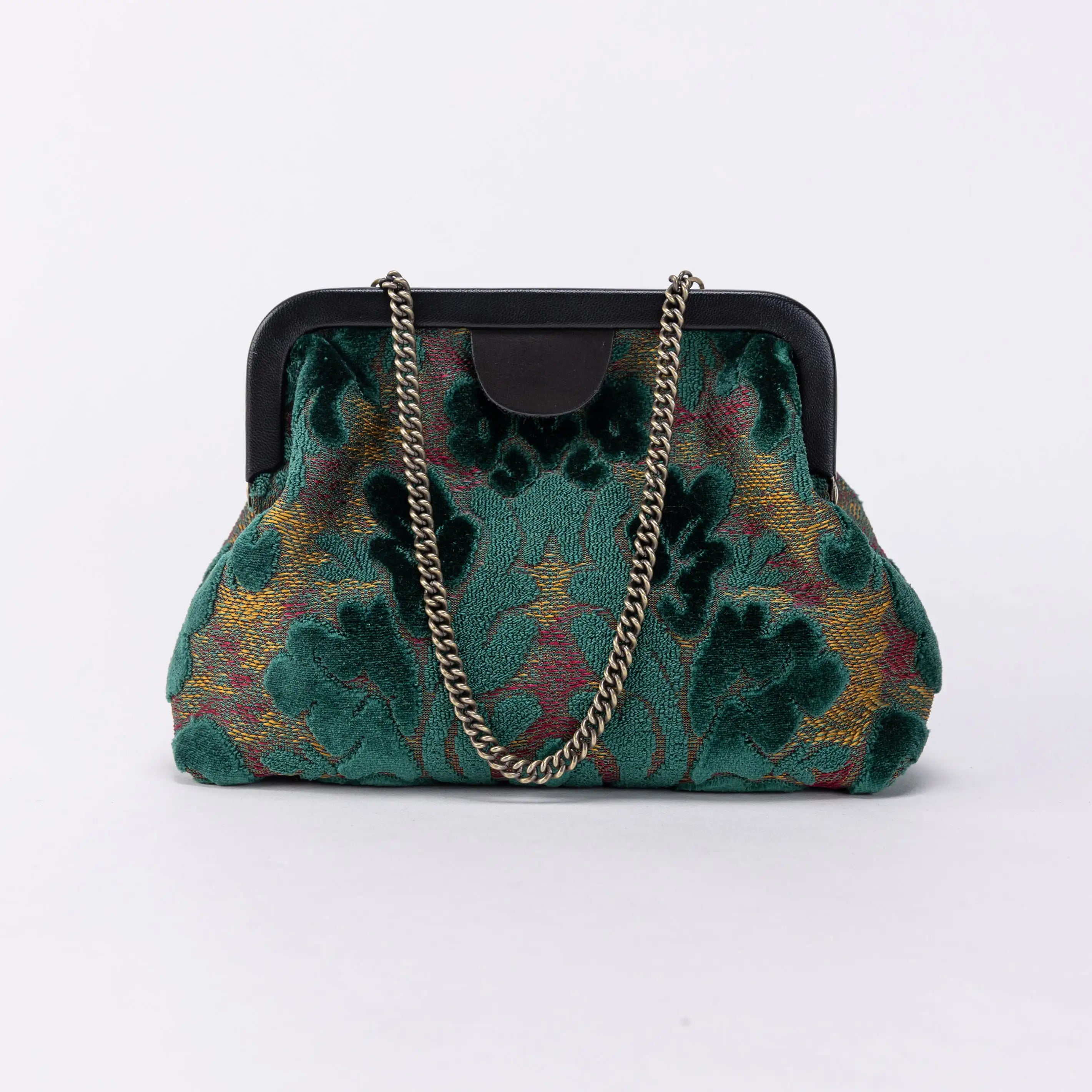 Burnout Velvet Jade Green Alma Evening Clutch Carpet Bag of America front