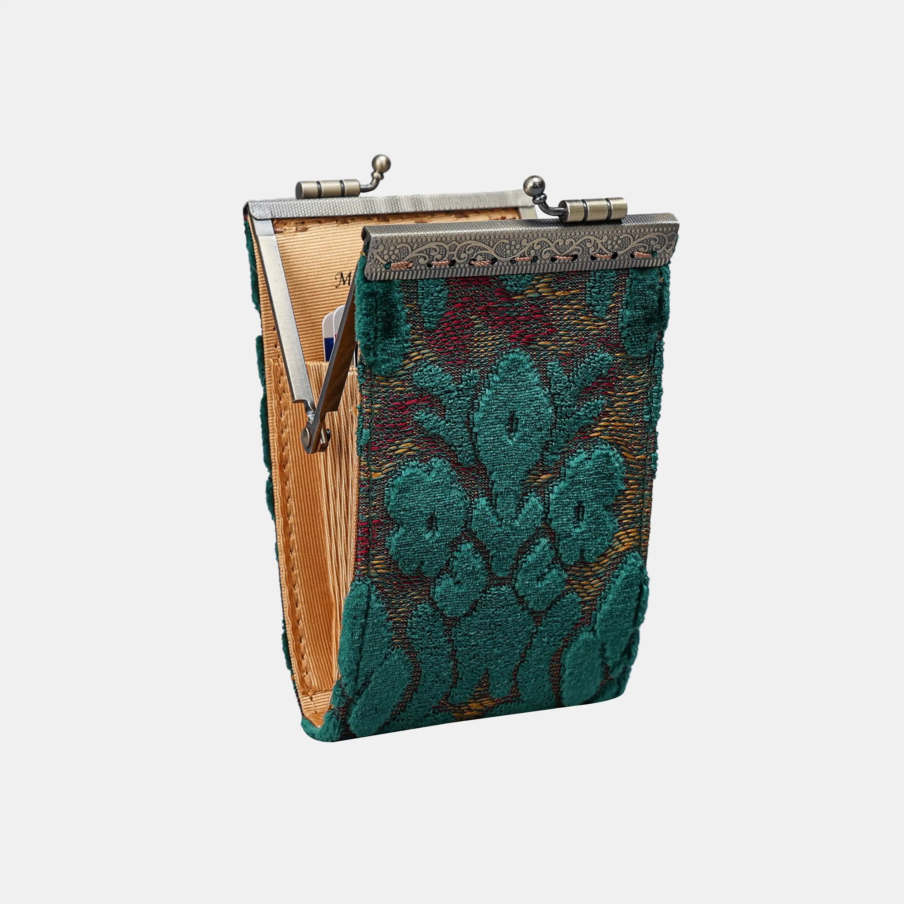 Damask Velvet Hunter Green Card Wallet  of America 11 slots side