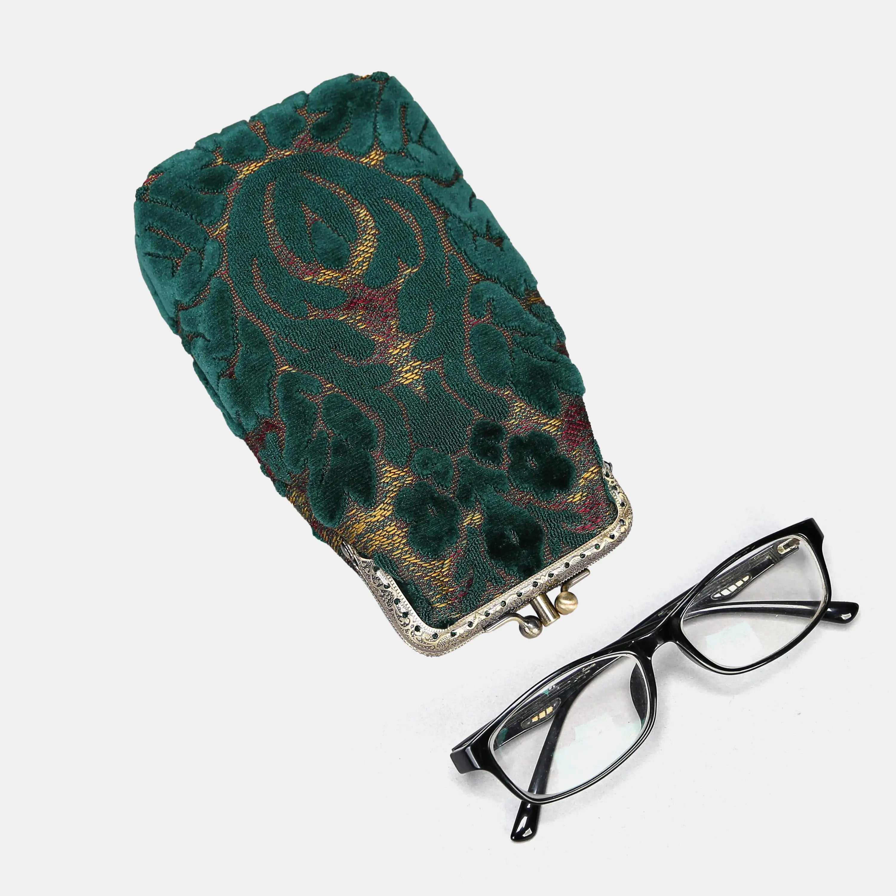 Burnout Velvet Jade Green Carpet Eyeglasses Case of America with glasses-2