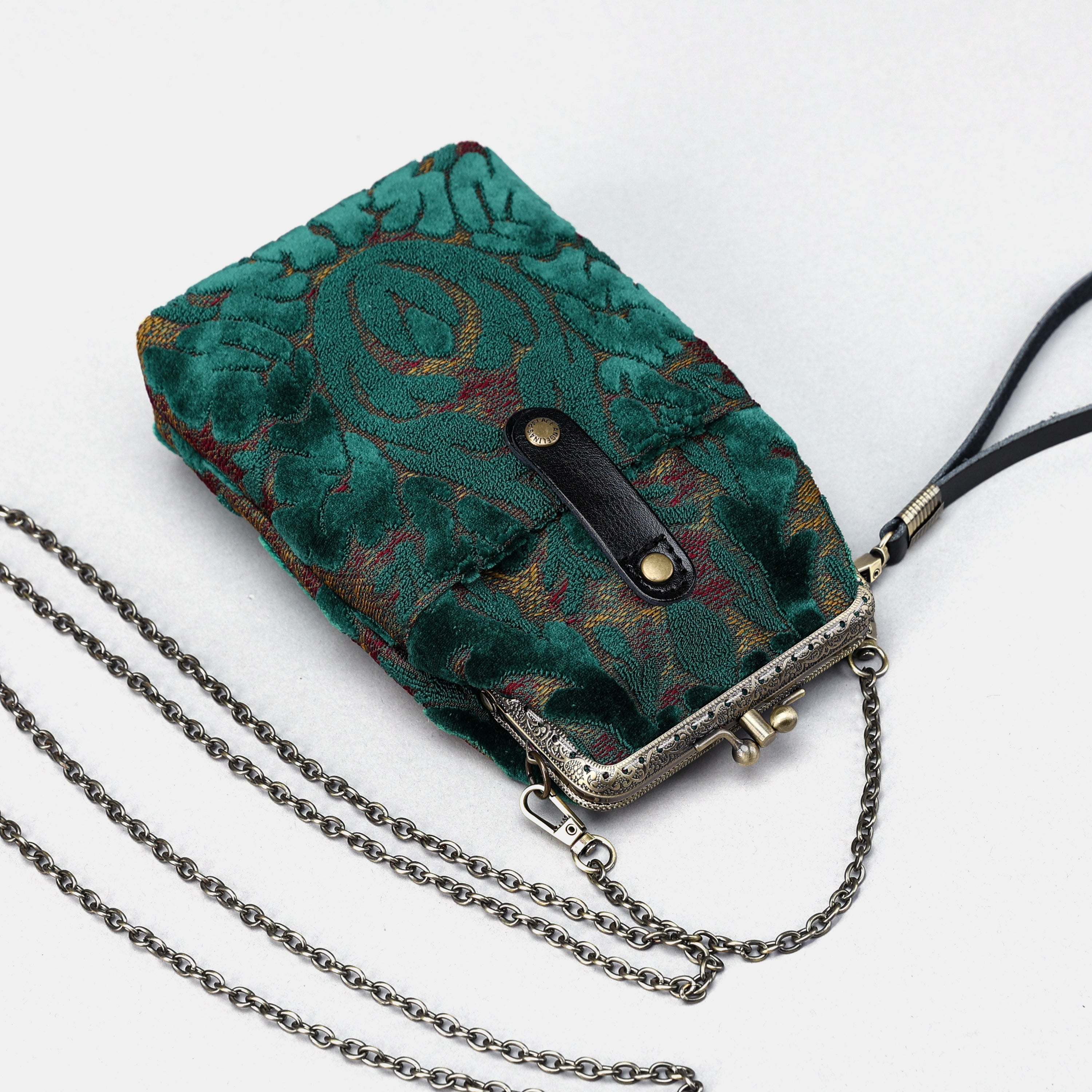 Burnout Velvet Jade Green Carpet Phone Case Carpetbag of America with chain