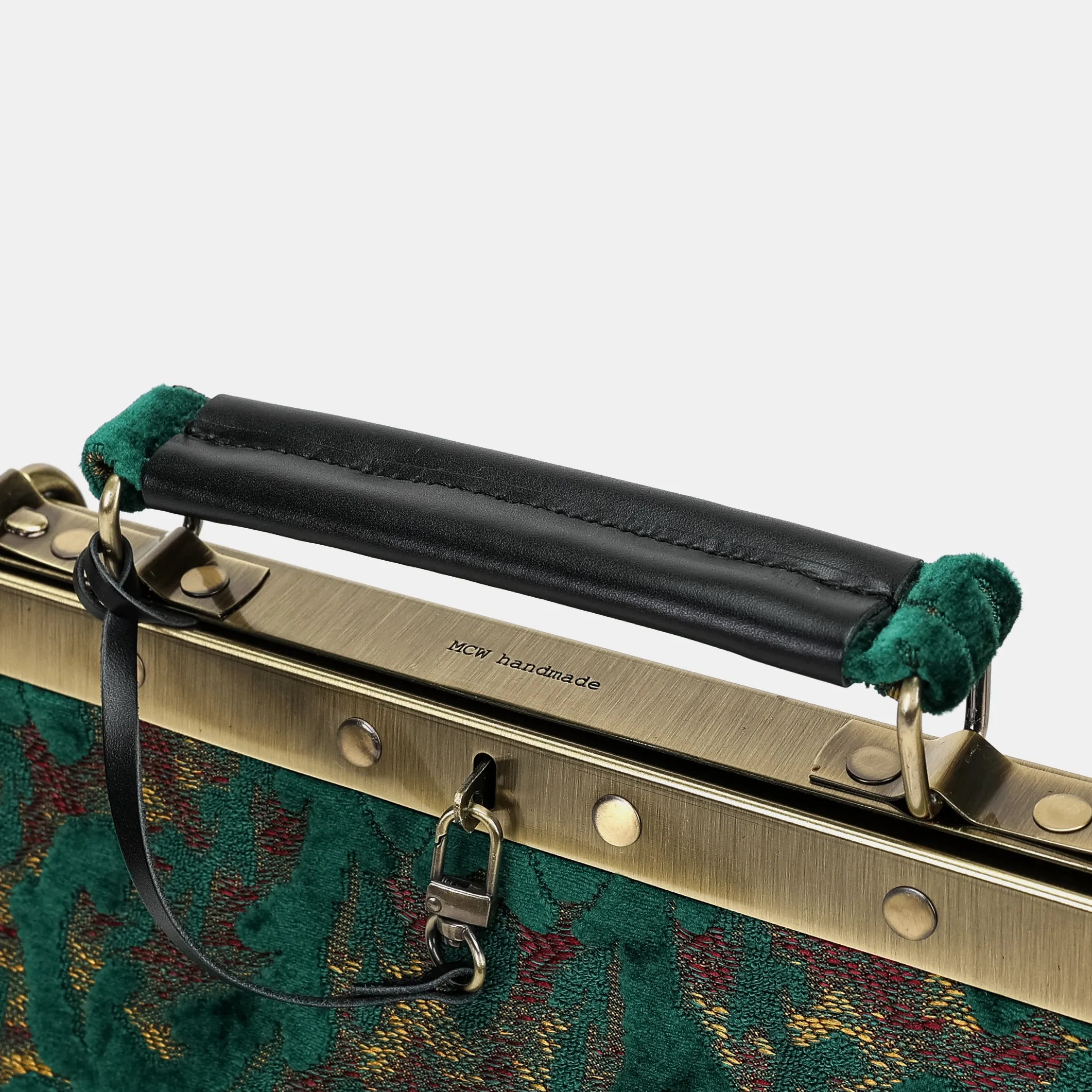 Burnout Velvet Jade Green Cecile Carpet Purse Gladstone Bag of America logo