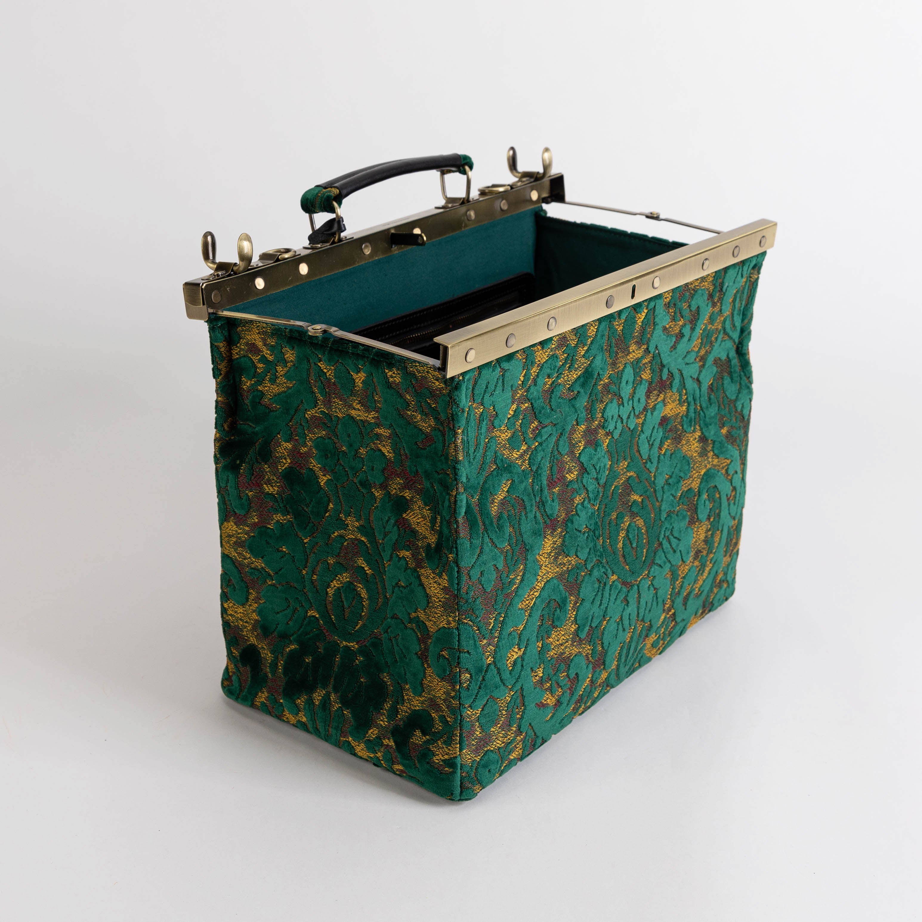 Burnout Velvet Jade Green Celine Carpet Gladstone Bag of America open and stand