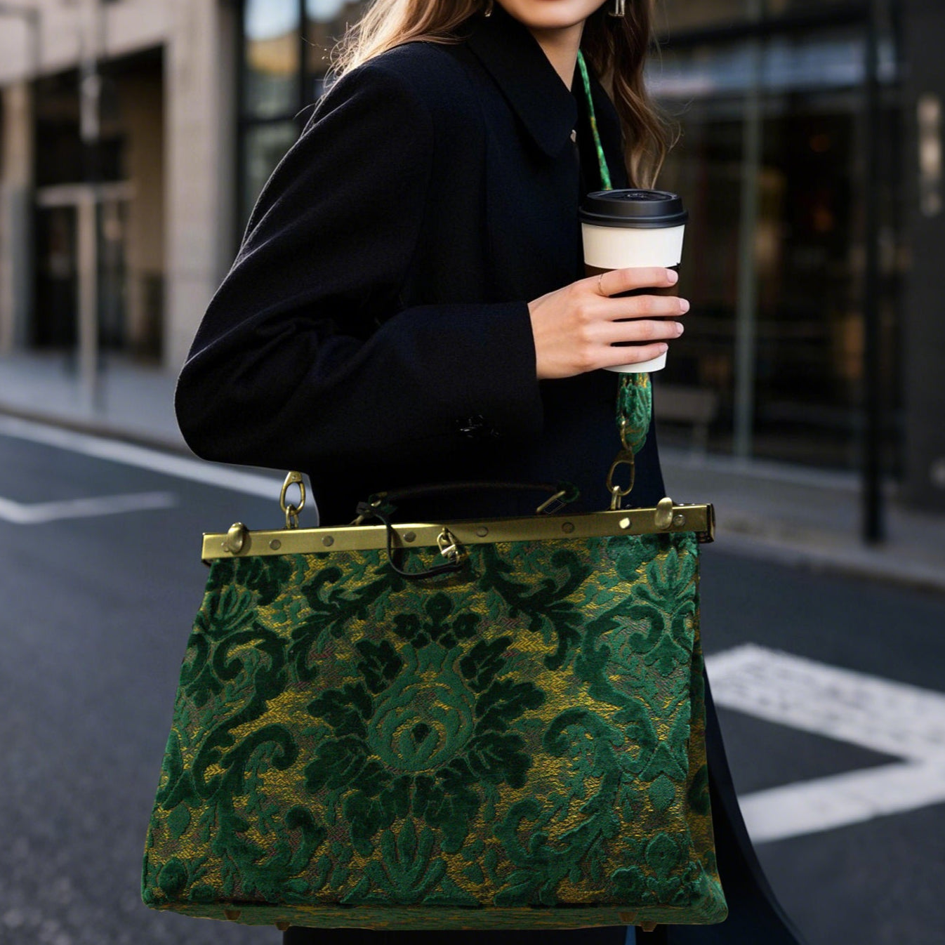 Burnout Velvet Jade Green Celine Carpet Gladstone Bag of America model