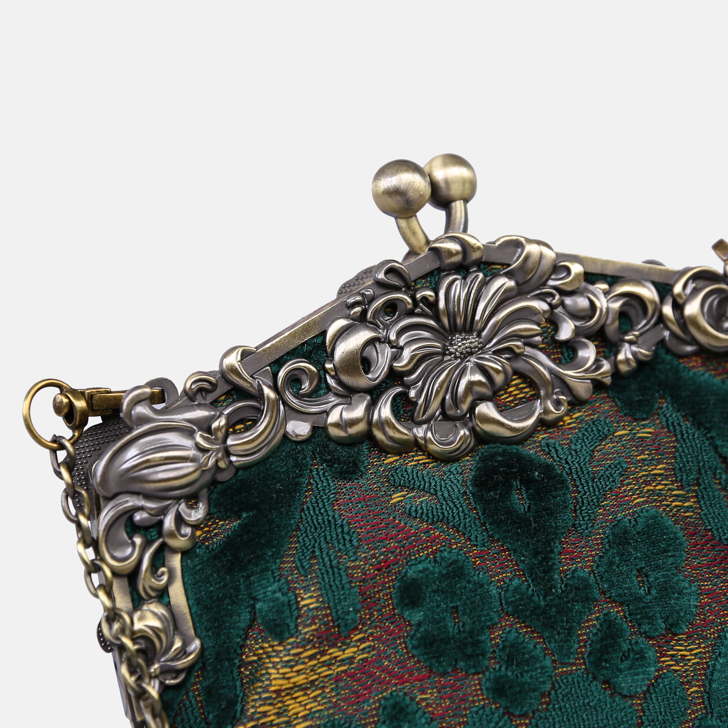 Burnout Velvet Jade Green Chatelaine Purse Large carpet bag of America detail