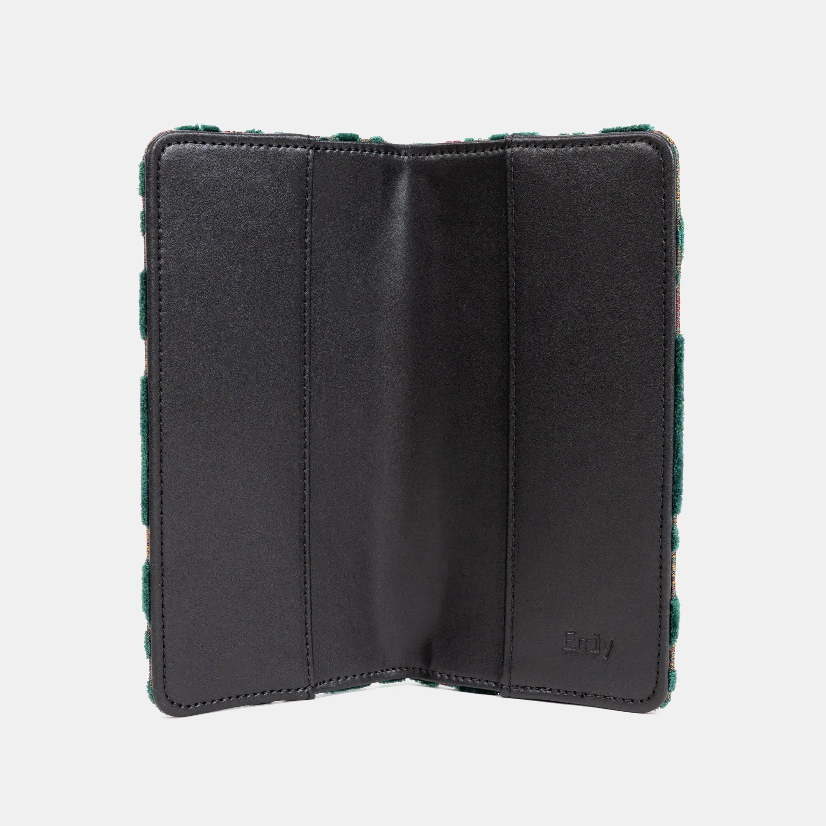 Burnout Velvet Jade Green Checkbook Cover of America open