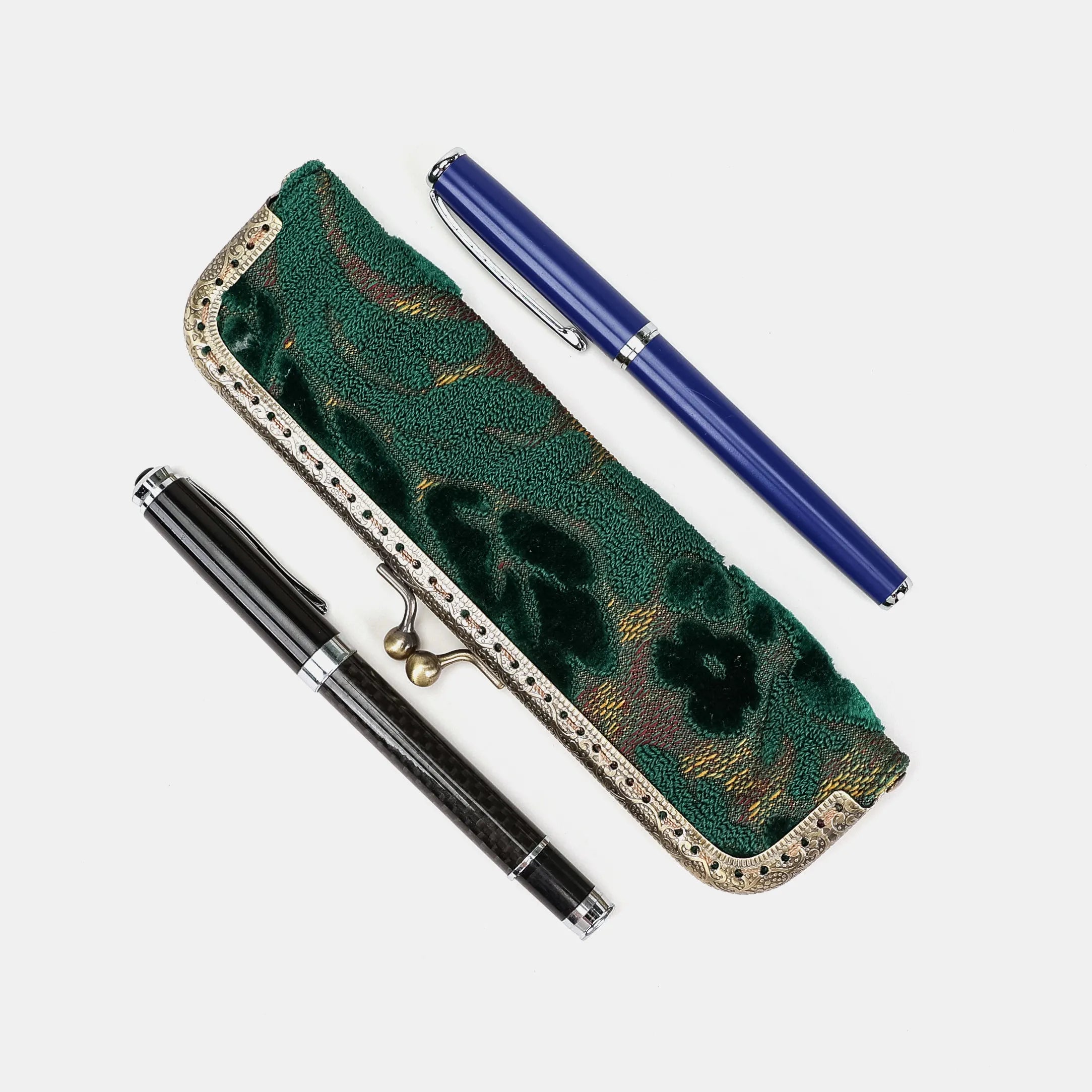 Burnout velvet Jade Green Duo Pen Case Carpetbag of America side