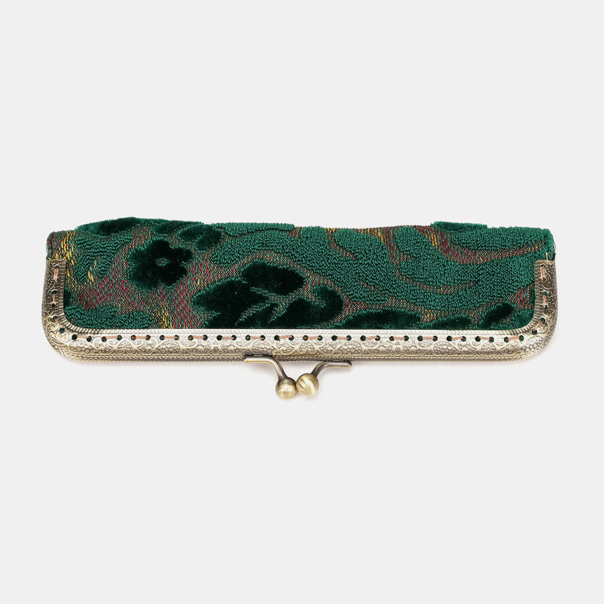 Burnout velvet Jade Green Duo Pen Case Carpetbag of America front