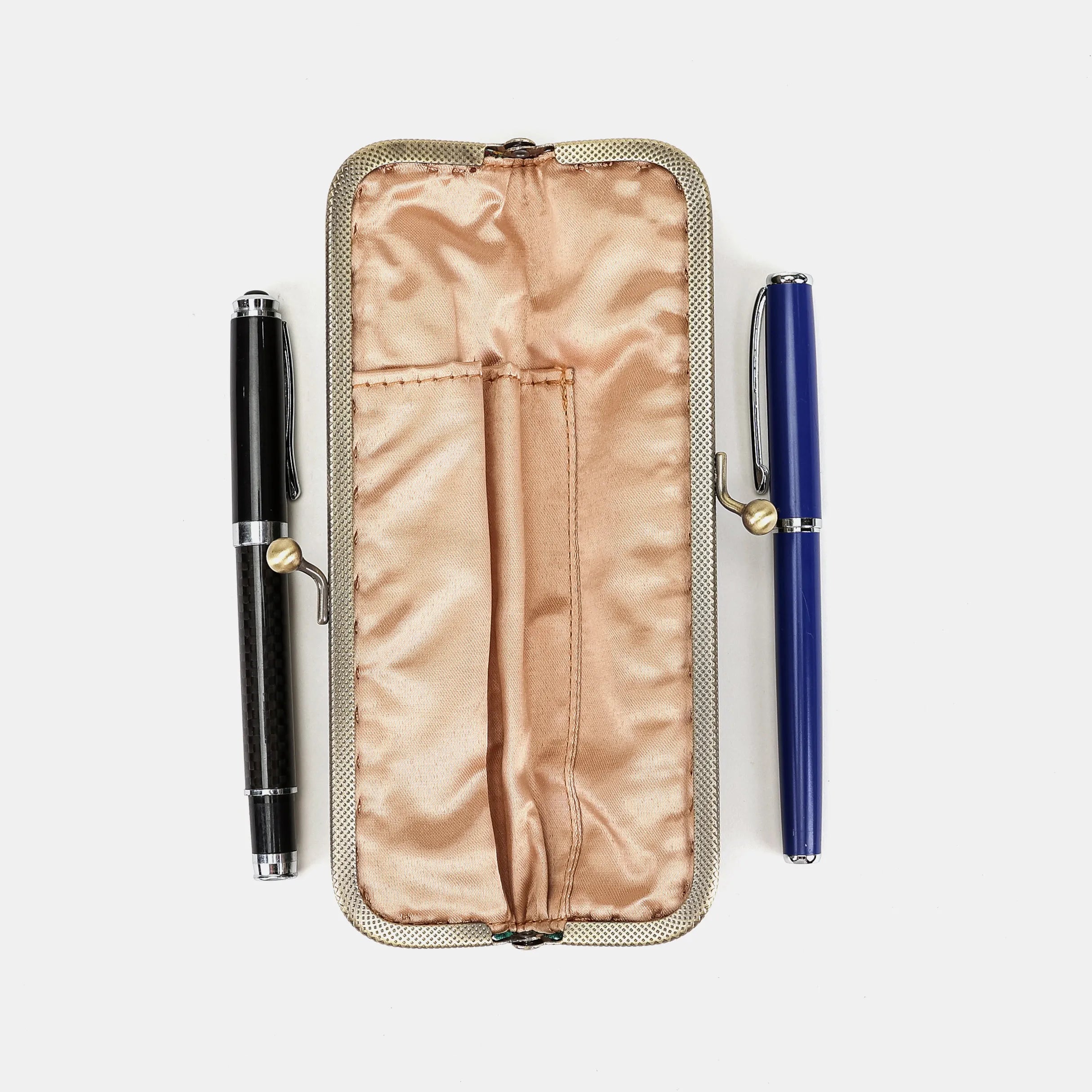 Burnout velvet Jade Green Duo Pen Case Carpetbag of America open