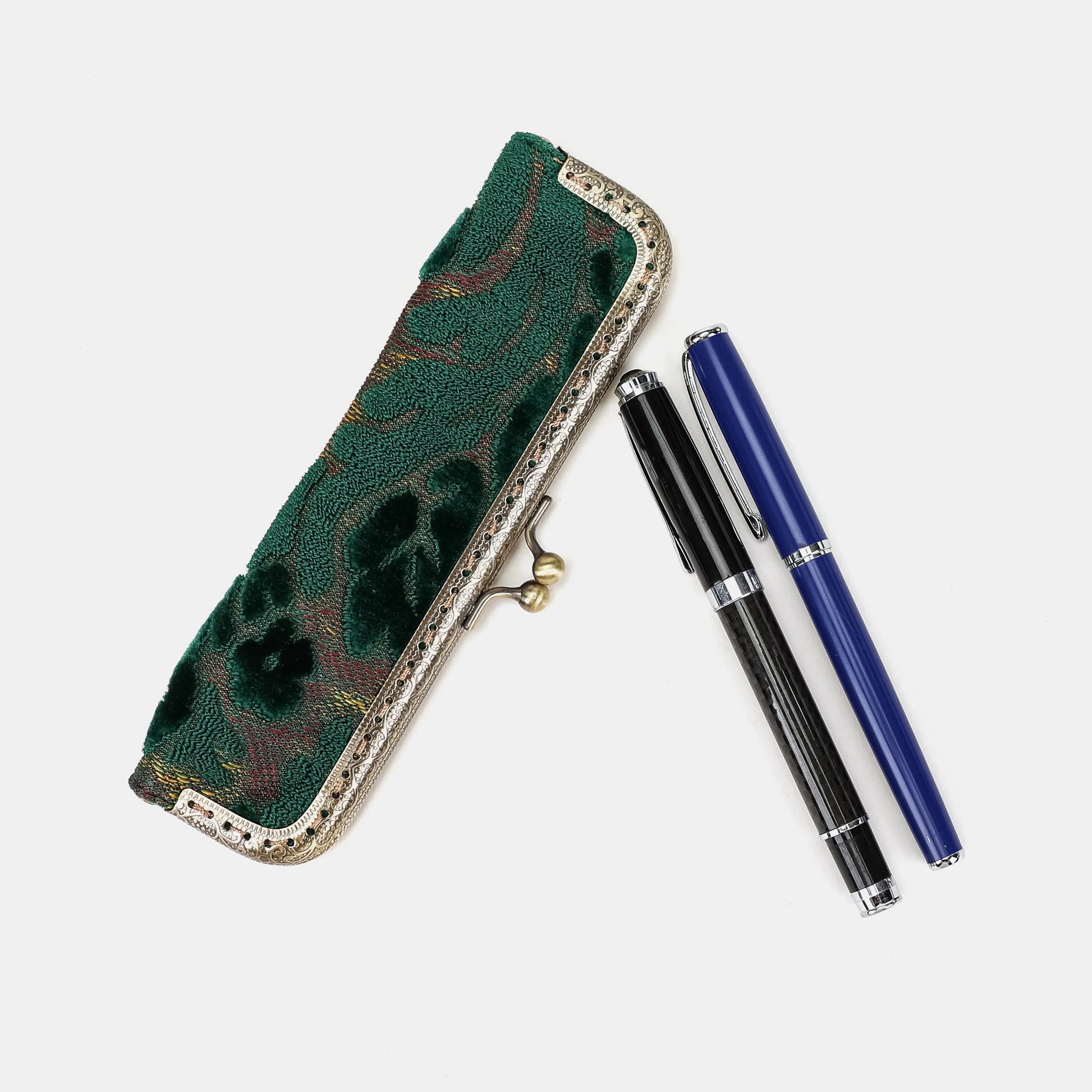 Burnout velvet Jade Green Duo Pen Case Carpetbag of America main