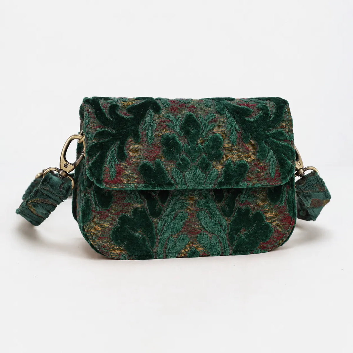 Burnout Velvet Jade Green Flap Crossbody Bag carpet bag of America main