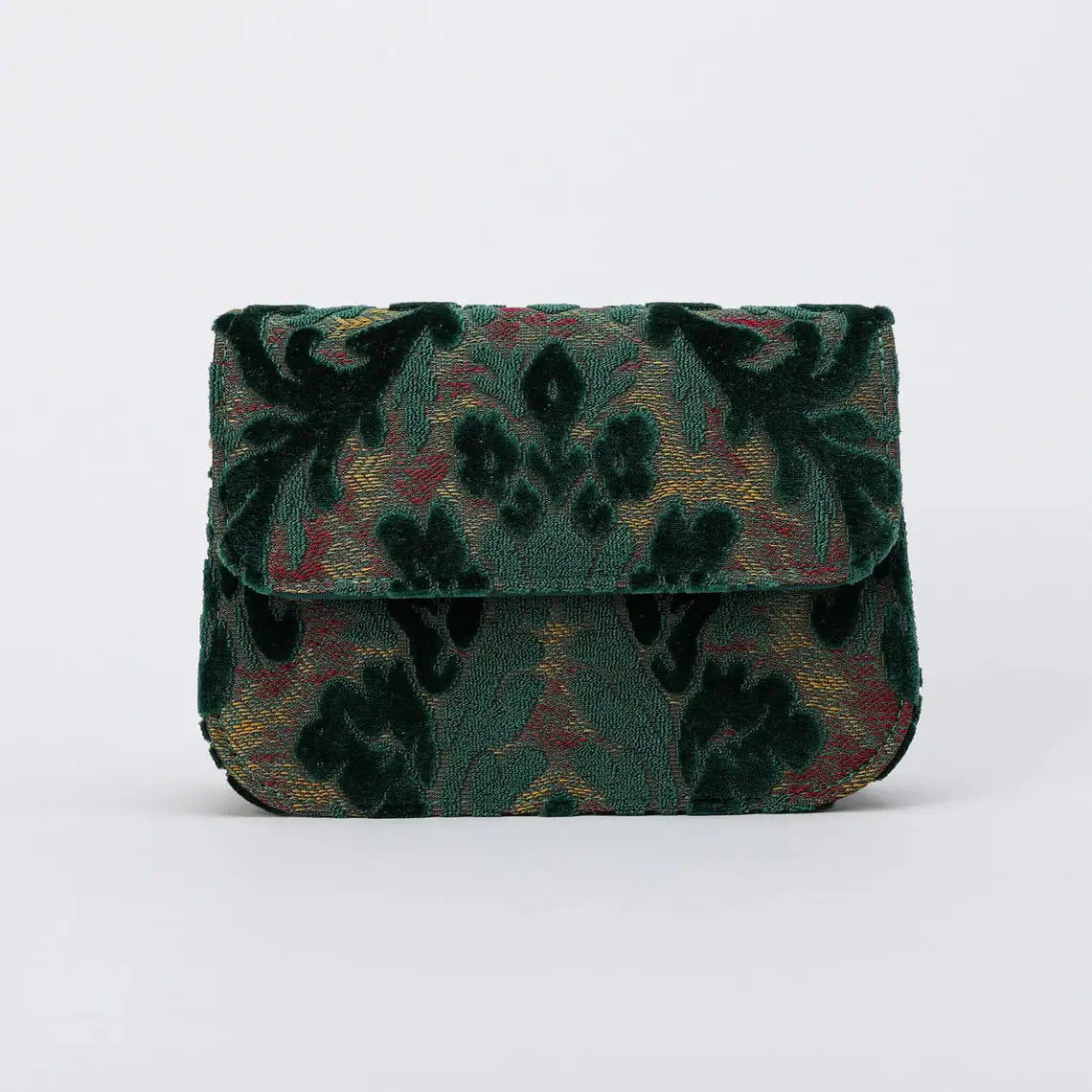 Burnout Velvet Jade Green Flap Crossbody Bag carpet bag of America overview