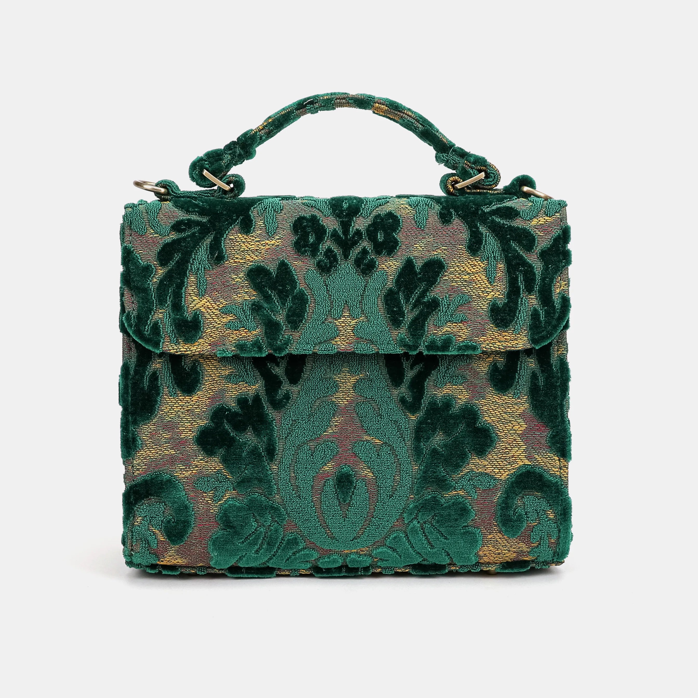 Burnout Velvet Jade Green Flap Satchel Carpetbag of America main