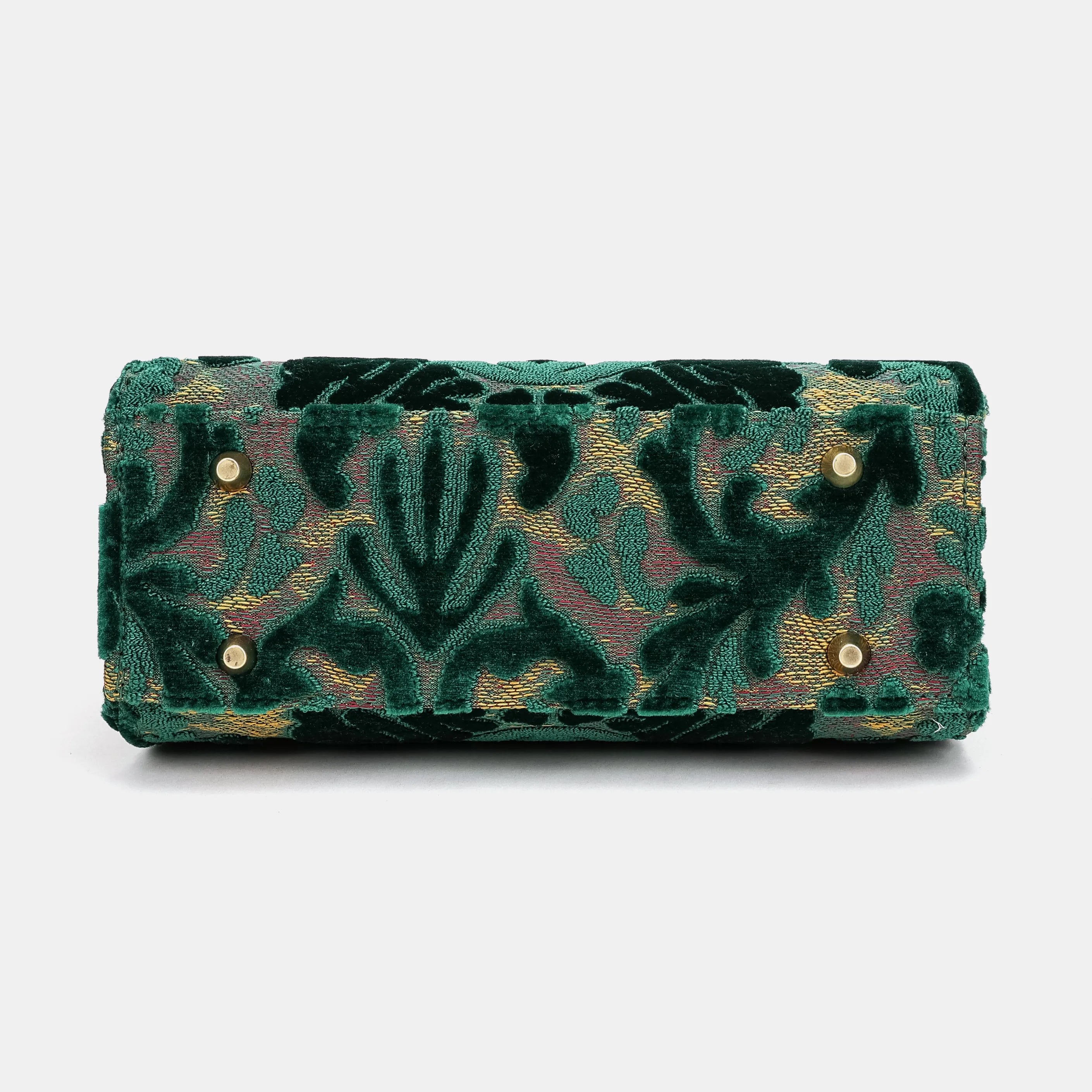 Burnout Velvet Jade Green Flap Satchel Carpetbag of America bottom