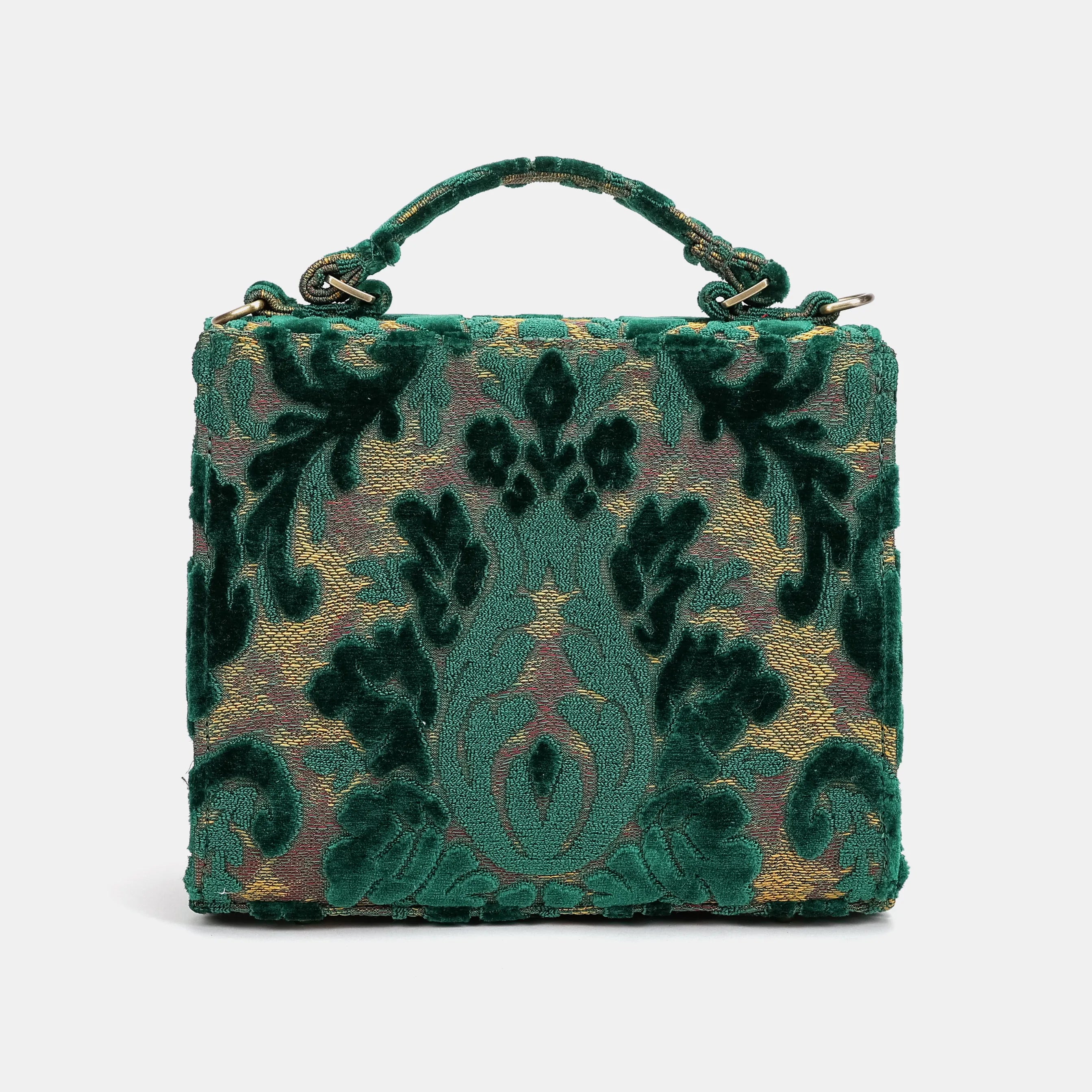 Burnout Velvet Jade Green Flap Satchel Carpetbag of America back
