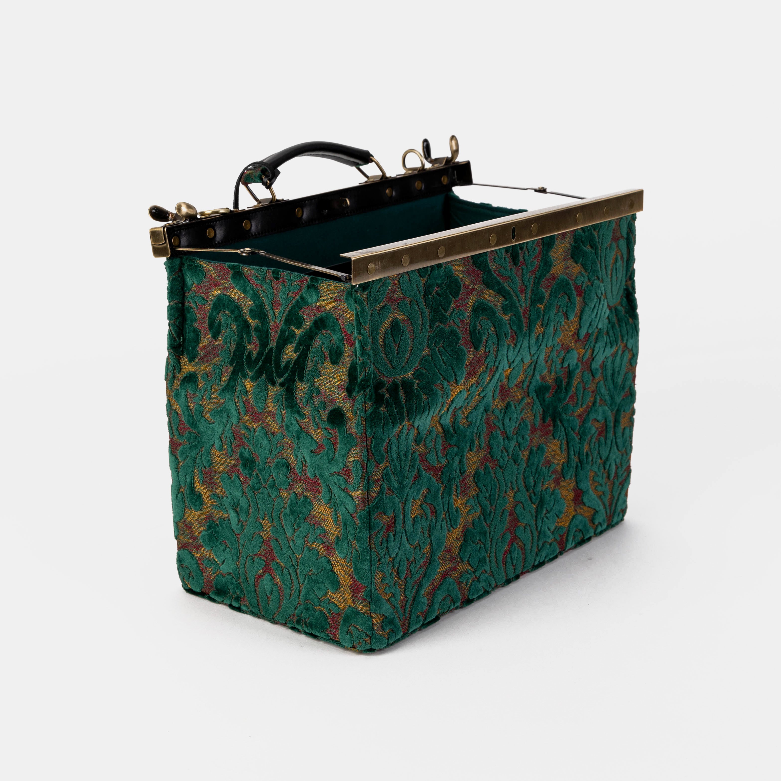 Burnout Velvet Jade Green Genevieve Carpet Gladstone Bag of America open and stand