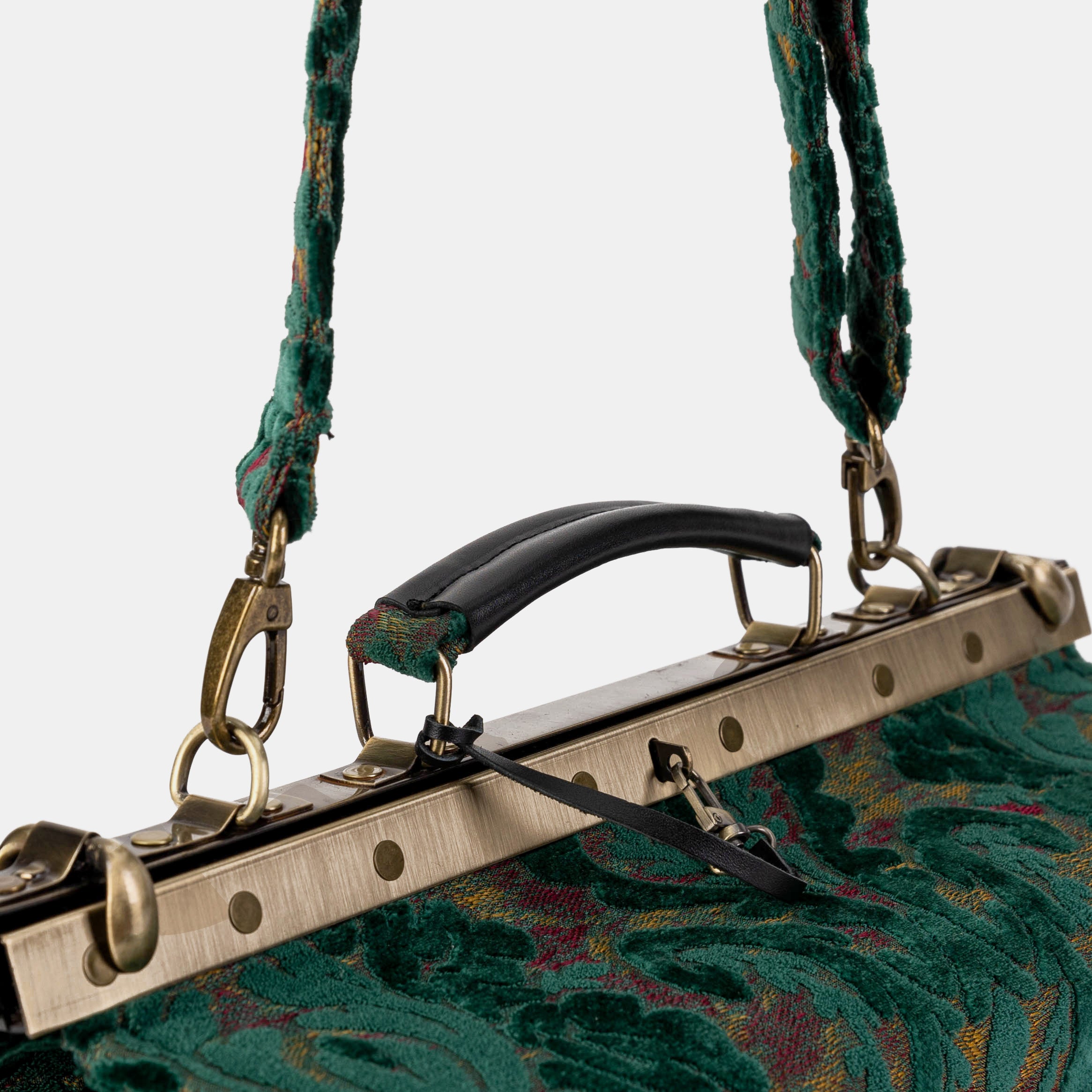 Burnout Velvet Jade Green Genevieve Carpet Gladstone Bag of America  handle