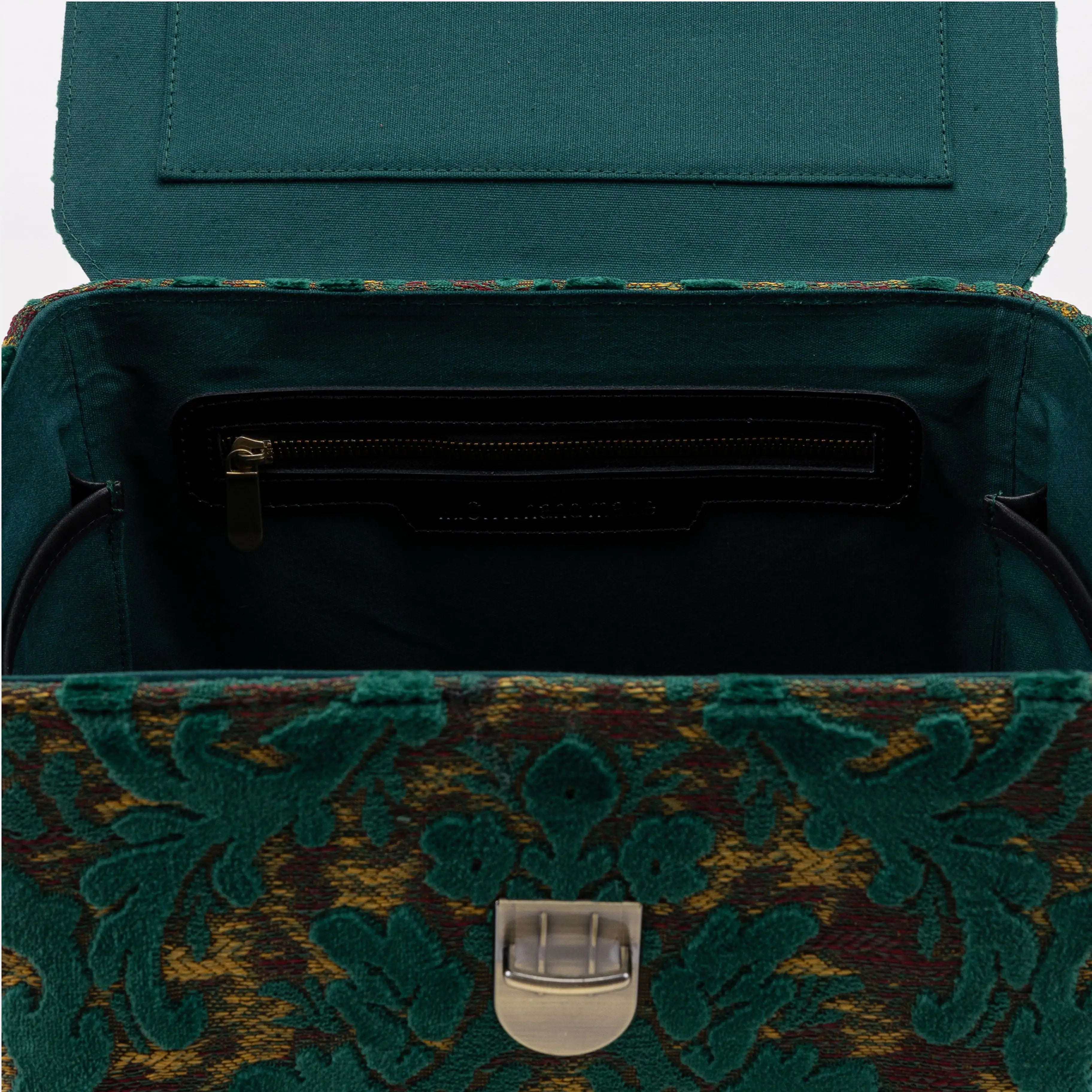 Burnout Velvet Jade Green Josephine Large Train Case of America inside pocket