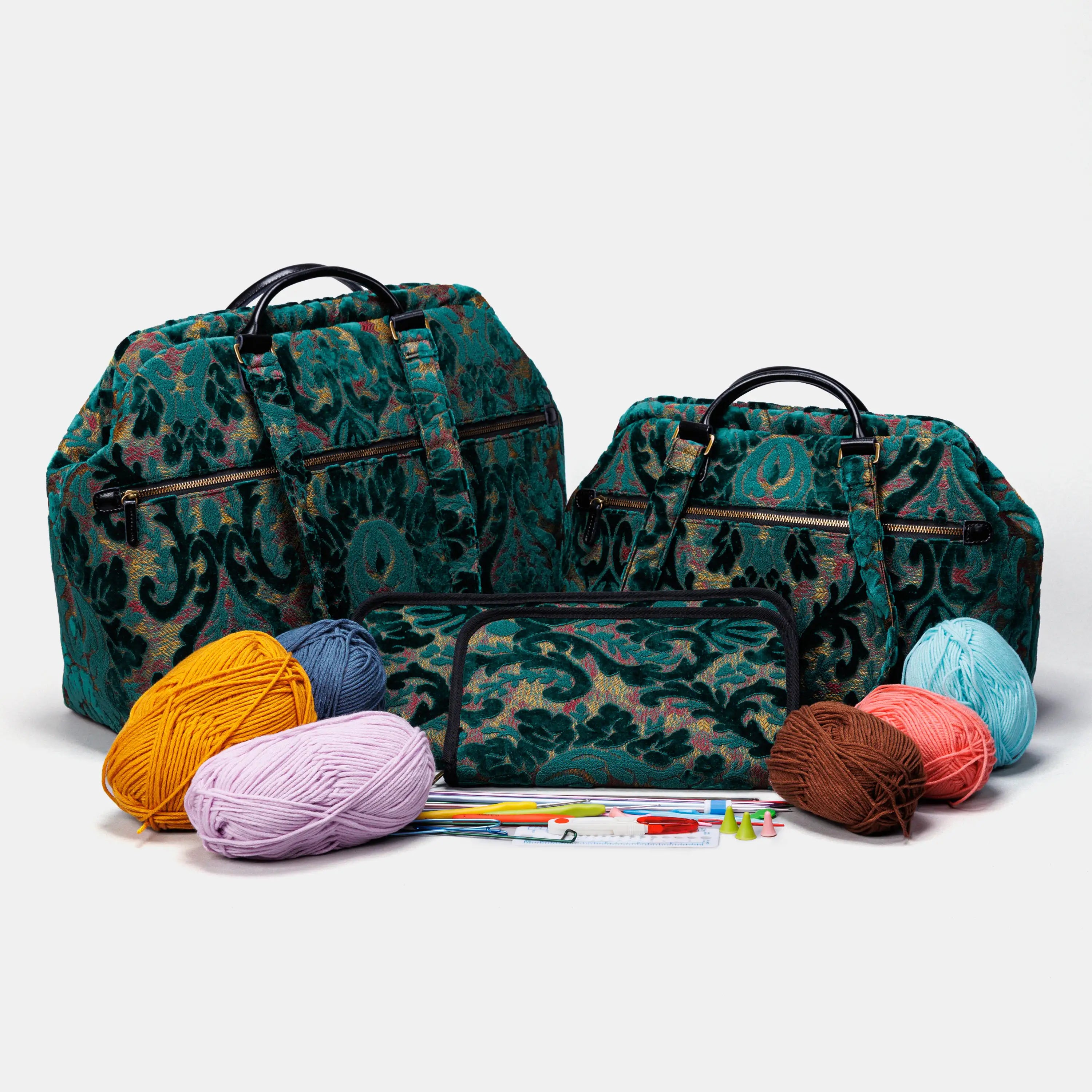 Burnout Velvet Jade Green Knitting Project Bag  of America-set