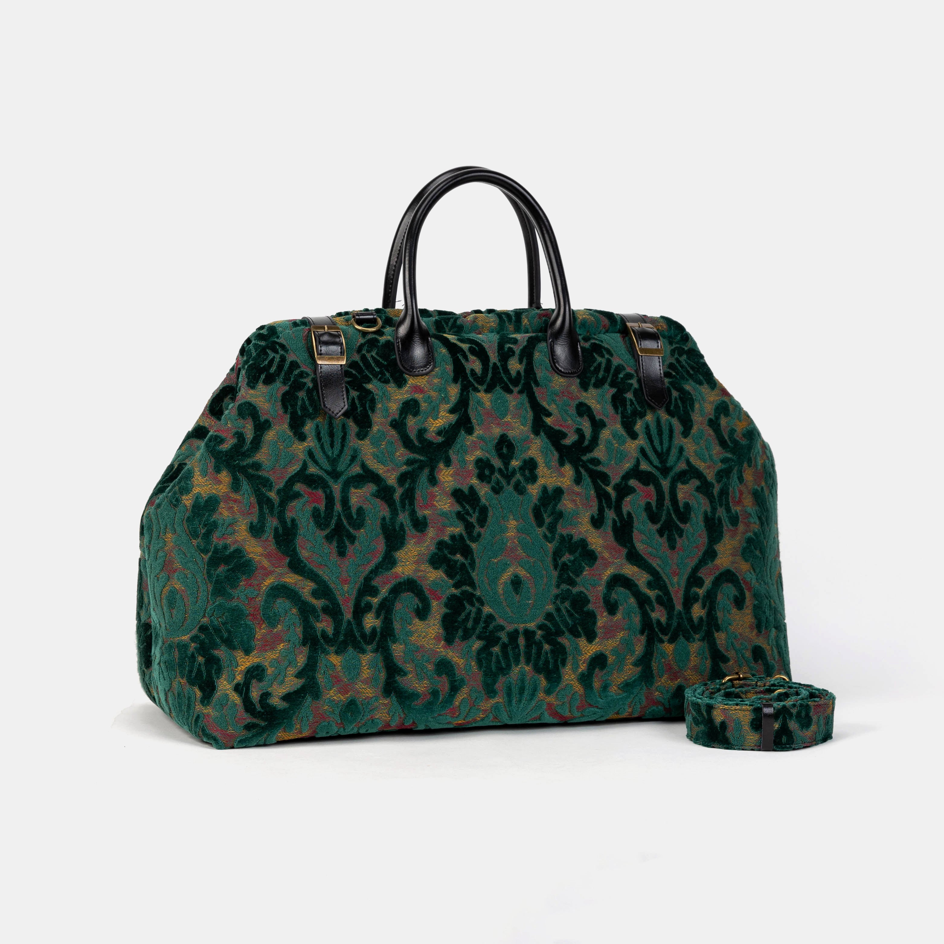 Burnout Velvet Jade Green Large Carpetbag  of America with handle