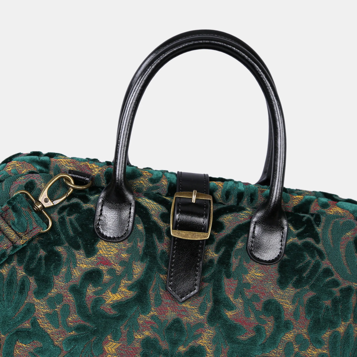 Burnout Velvet Jade Green Carpet Handbag Weekender buckle