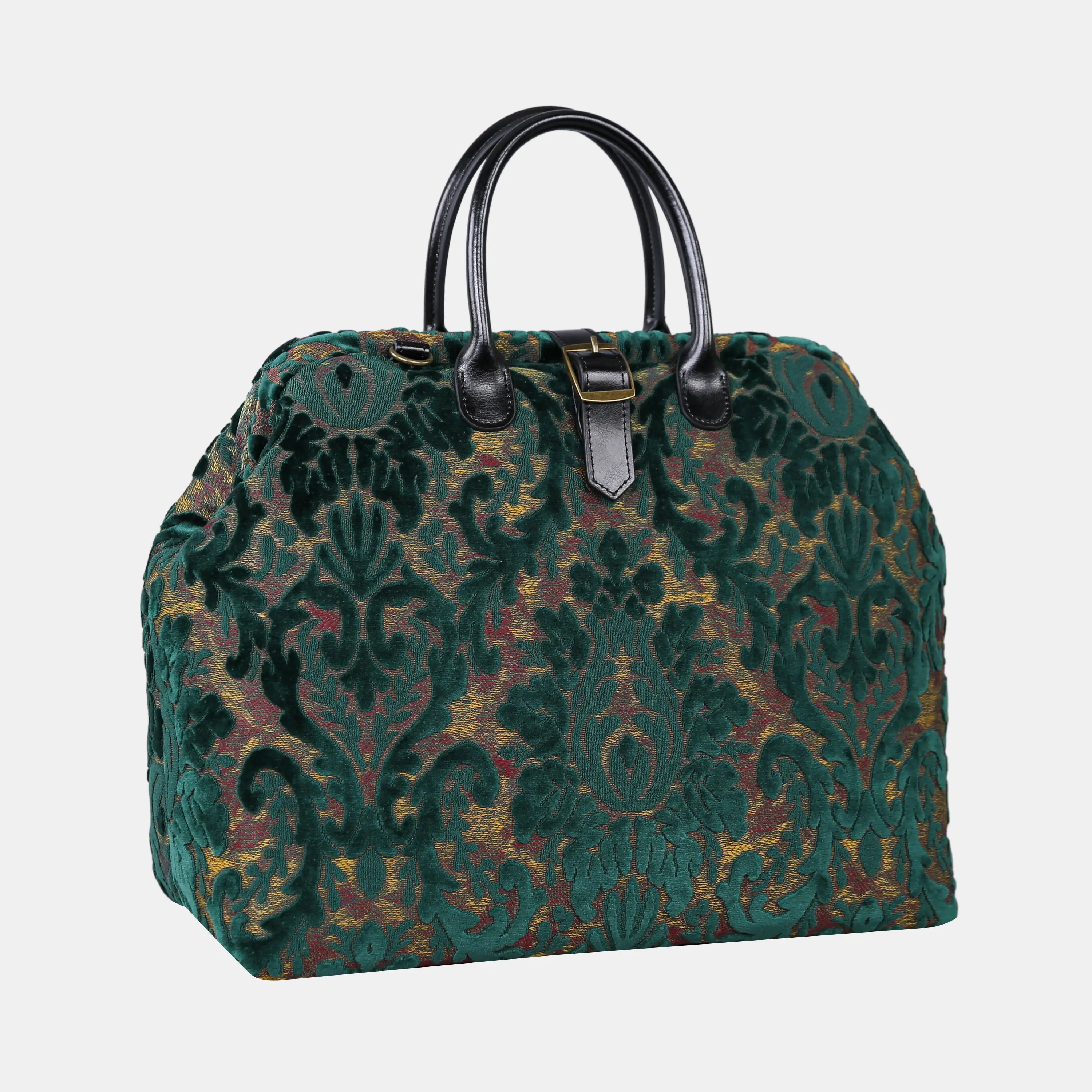 Burnout Velvet Jade Green Carpet Handbag Weekender front
