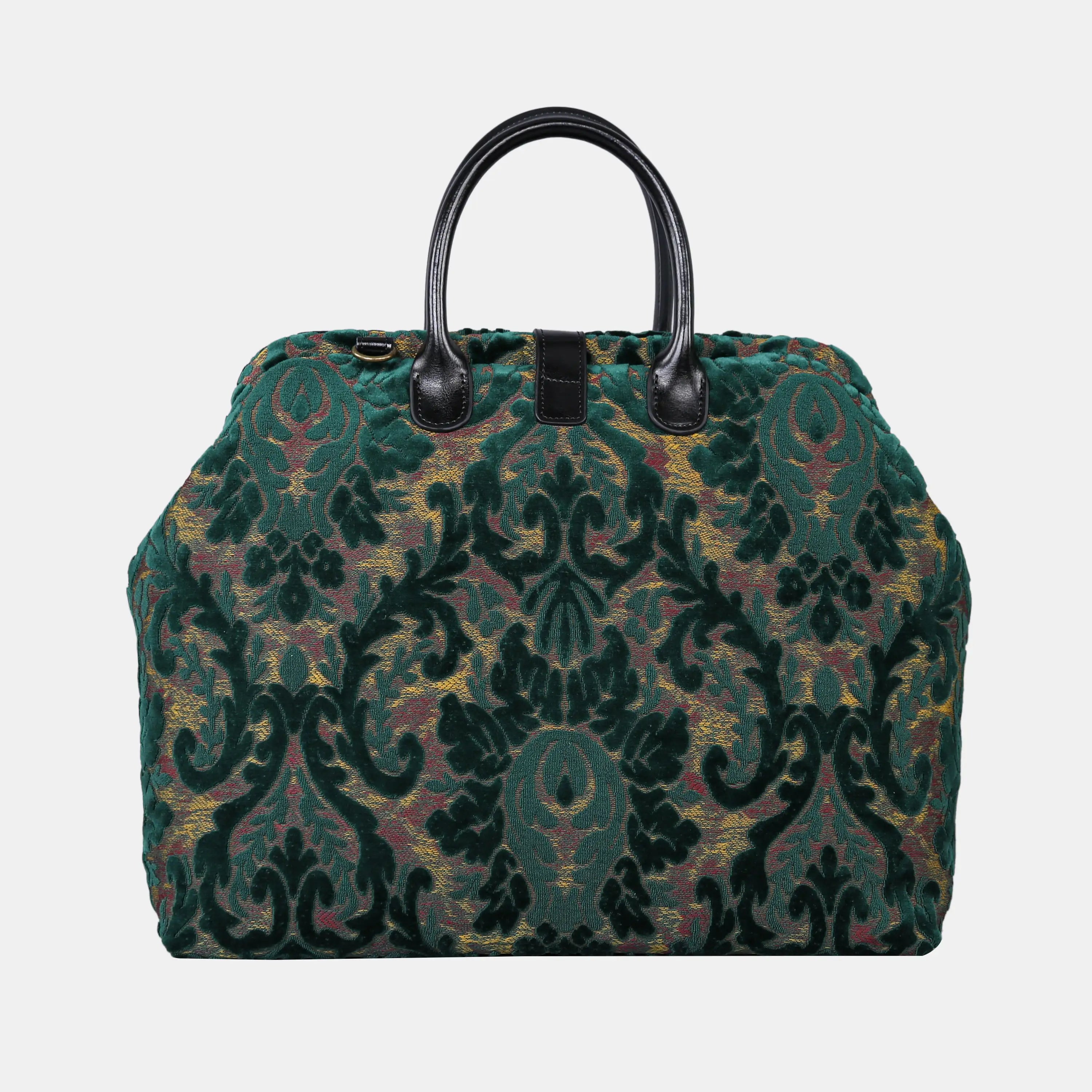 Burnout Velvet Jade Green Carpet Handbag Weekender back