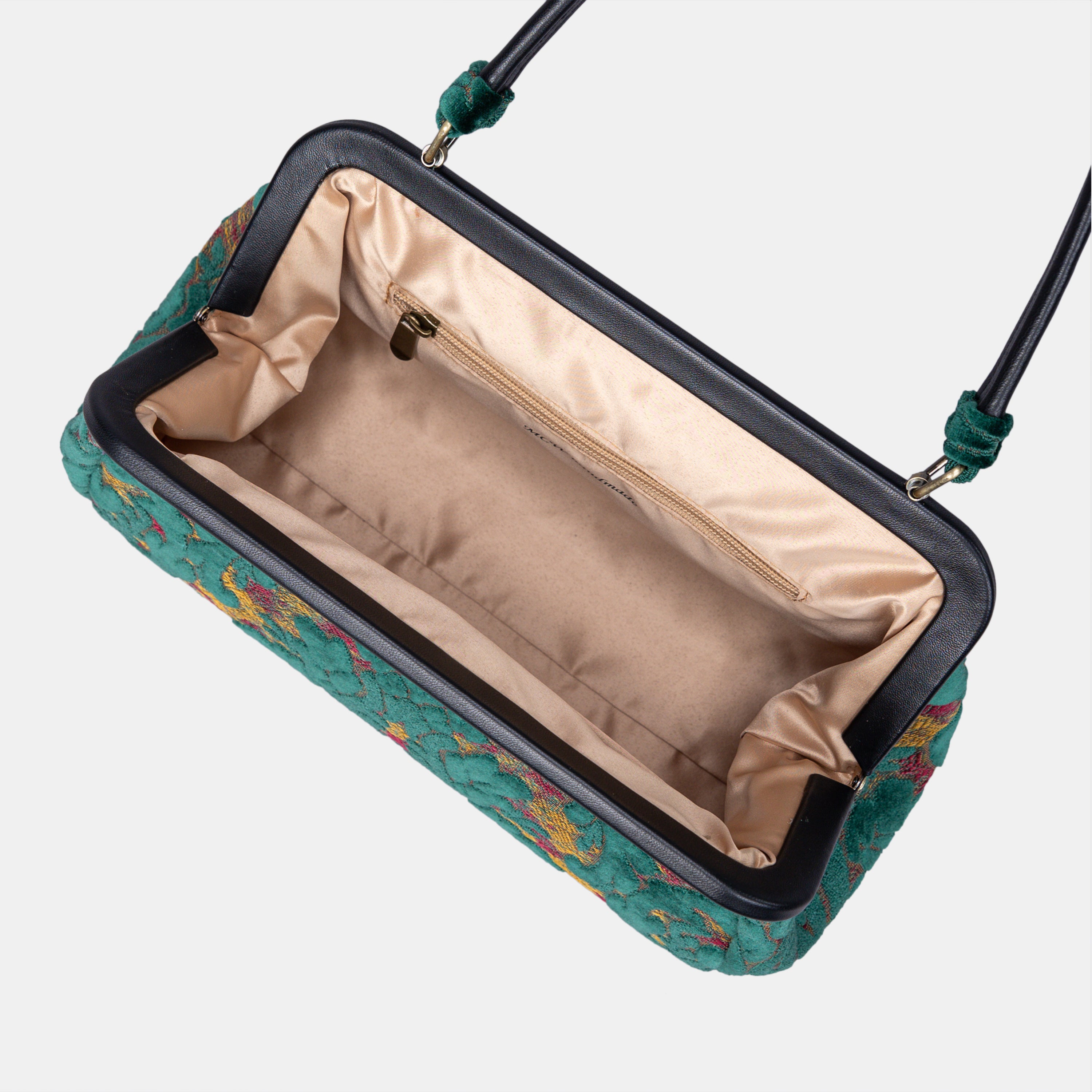 Burnout Velvet Jade Green Shoulder Bag open